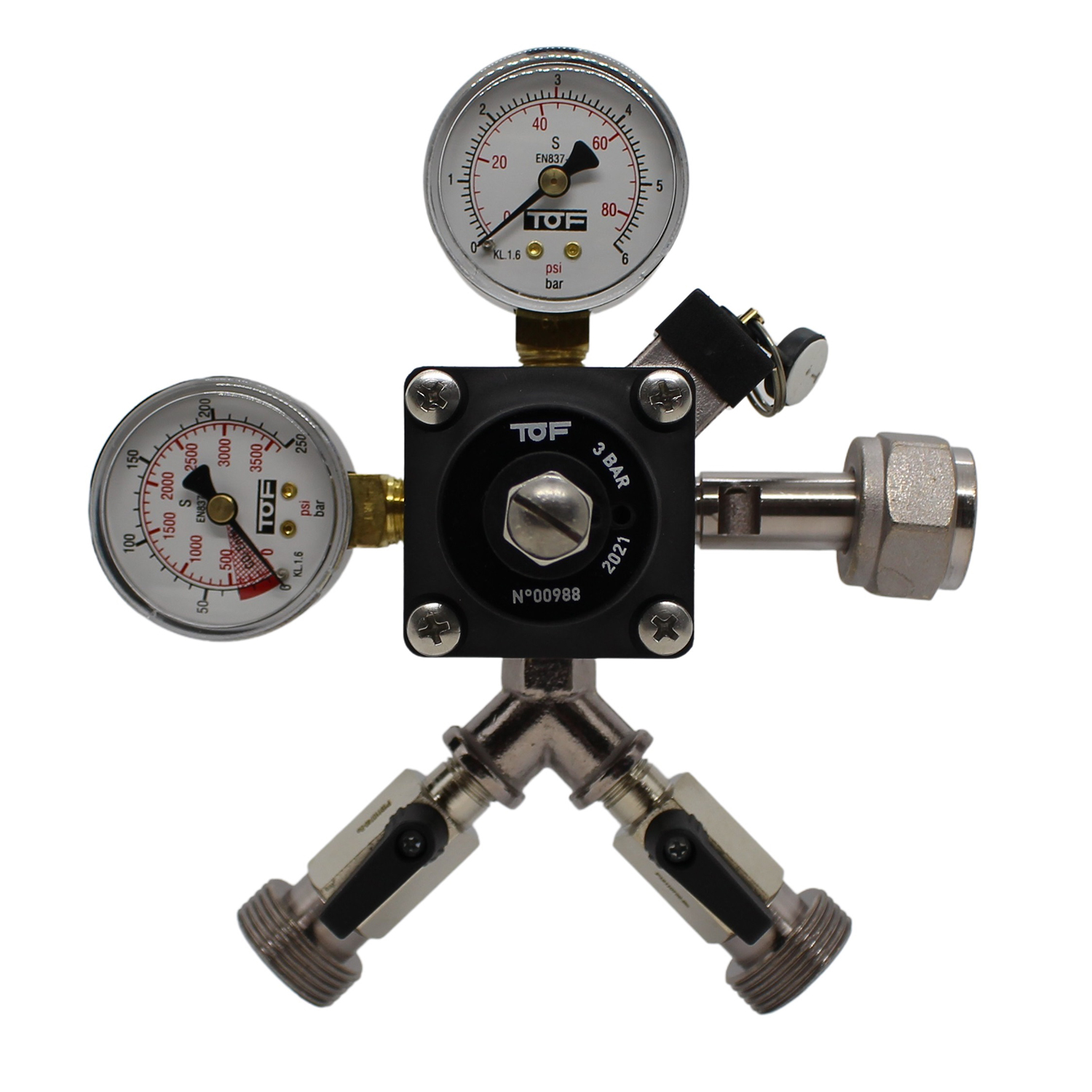 Regulador de presion, reductor de presión CO2 para dispensador de cerveza, 2-líneas, 3 bar