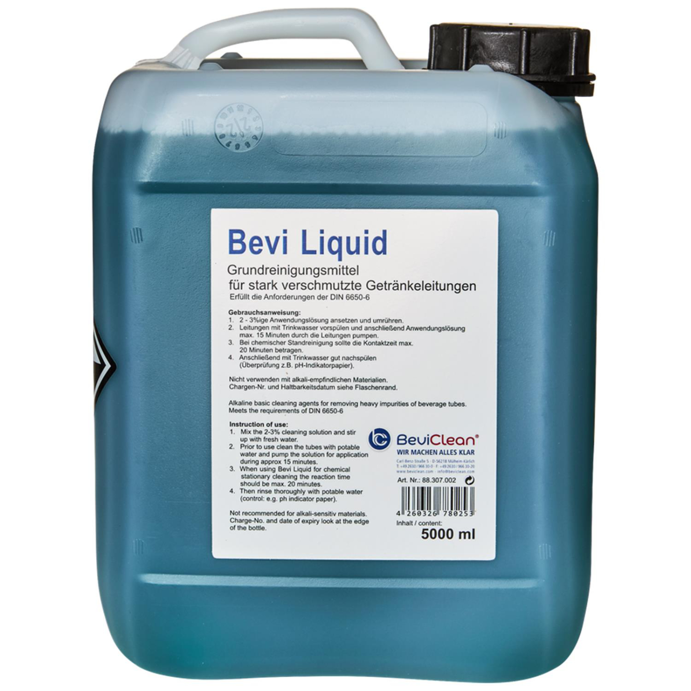 Desinfectante, Producto de limpieza - Bote BEVI Liquid 5L, para limpieza de tuberías y envases de bebidas