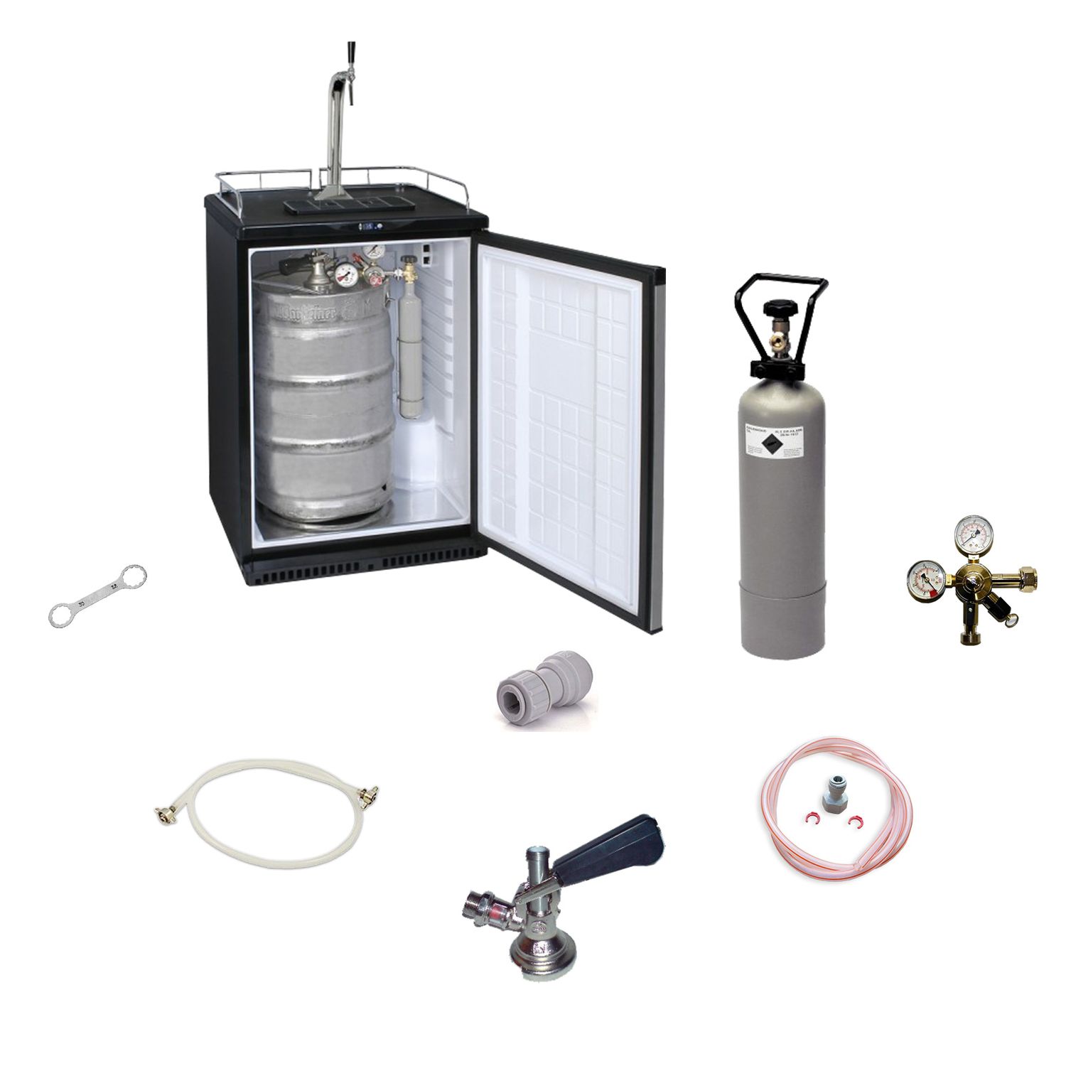 Kit completo Kegerator, Refrigerador de barril | Sistema dispensador de cerveza de 50 litros con columna dispensadora y grifo compensador.