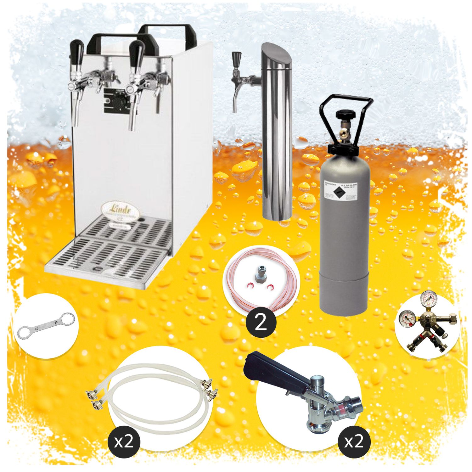 [Paket] Kit completo: Dispensador de cerveza Kontakt 40 enfriador en seco de 2 líneas, 50 litros/h