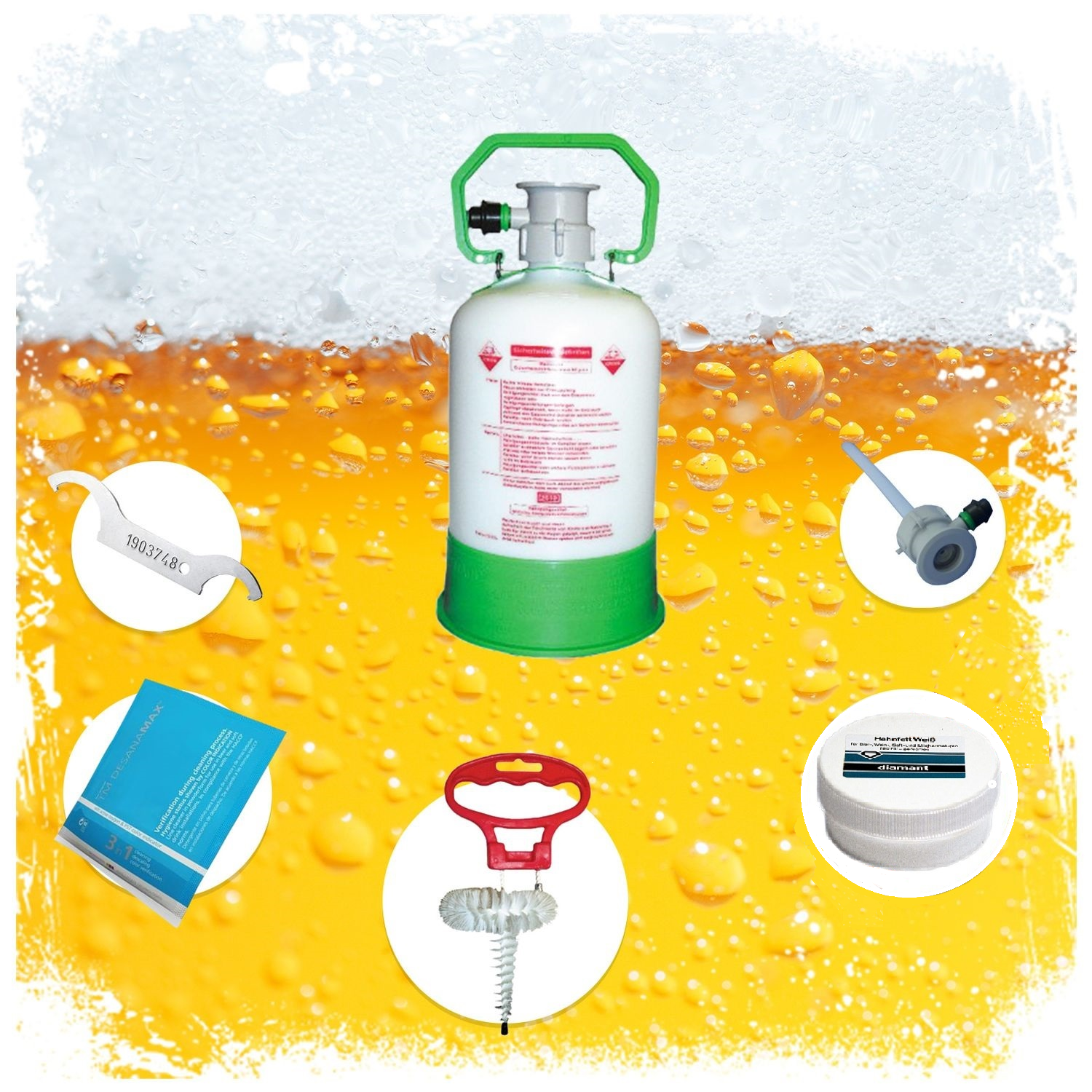 Kit de limpieza Dispensador de cerveza - Easy - Con recipiente de limpieza, desinfectante y accesorios