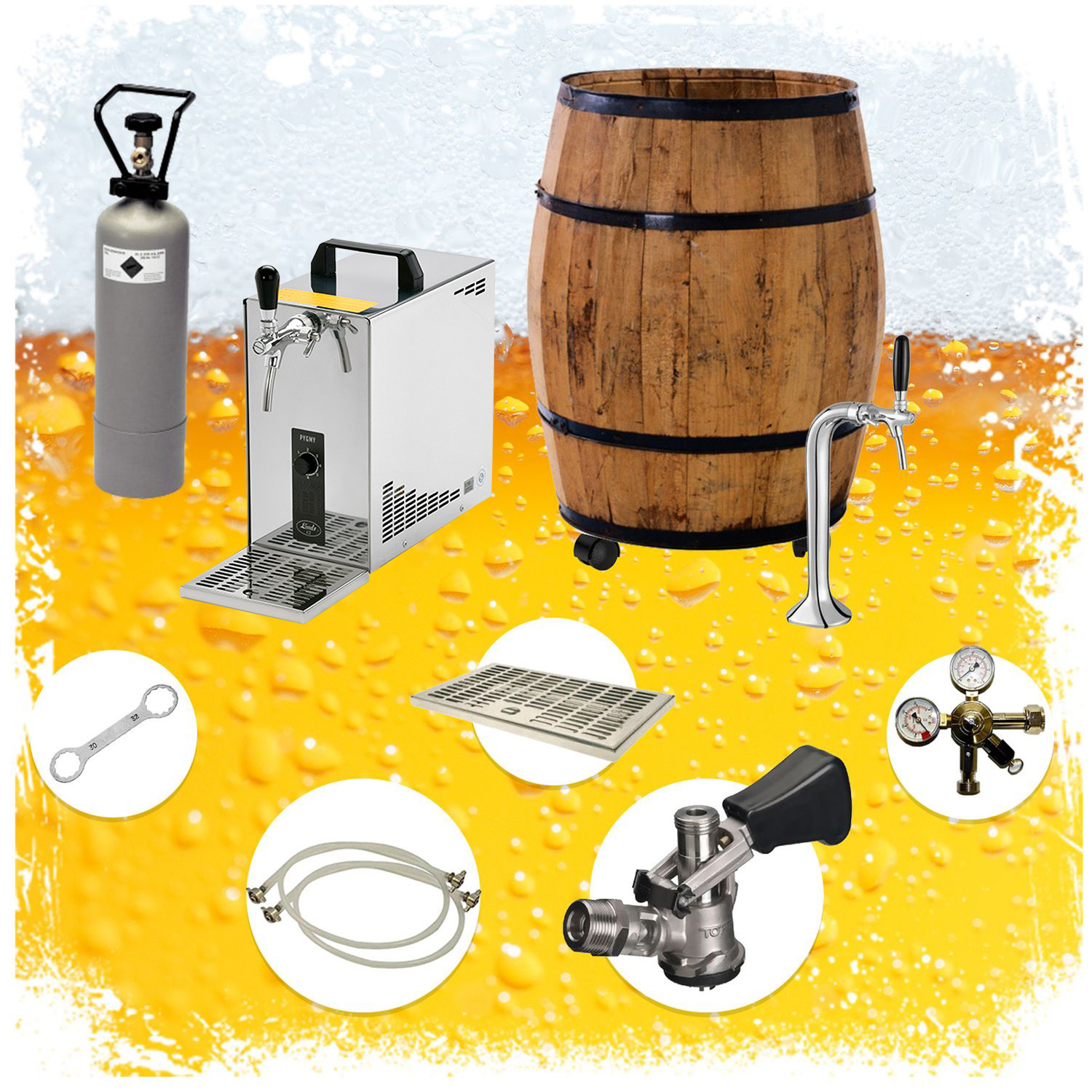 [Paket] Juego completo Dispensador de cerveza, Máquina de cerveza - BARRIL móvil de 30 l/h