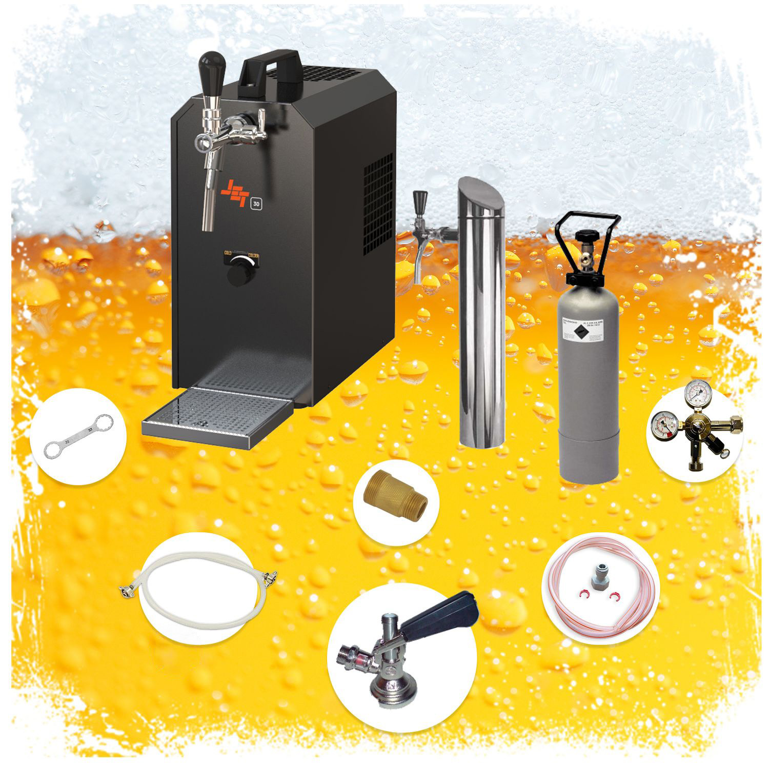 [Paket] Juego completo Dispensador de cerveza, Máquina de cerveza JET 30 1 línea, 35 litros/h - Enfriador de flujo