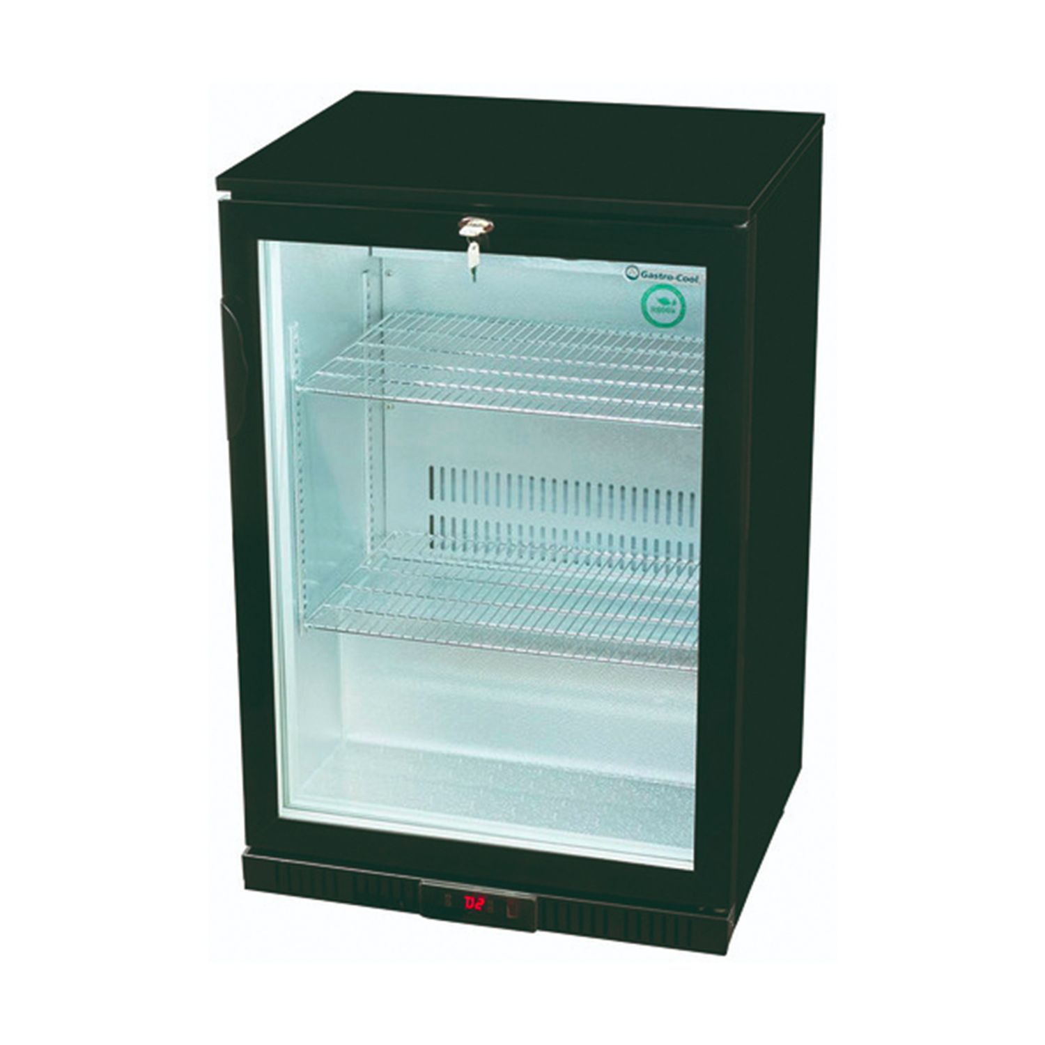 Frigo bajo encimera - UC100, Frigorífico compacto de 138 litros, acero inoxidable/negro, puerta de cristal, termostato digital
