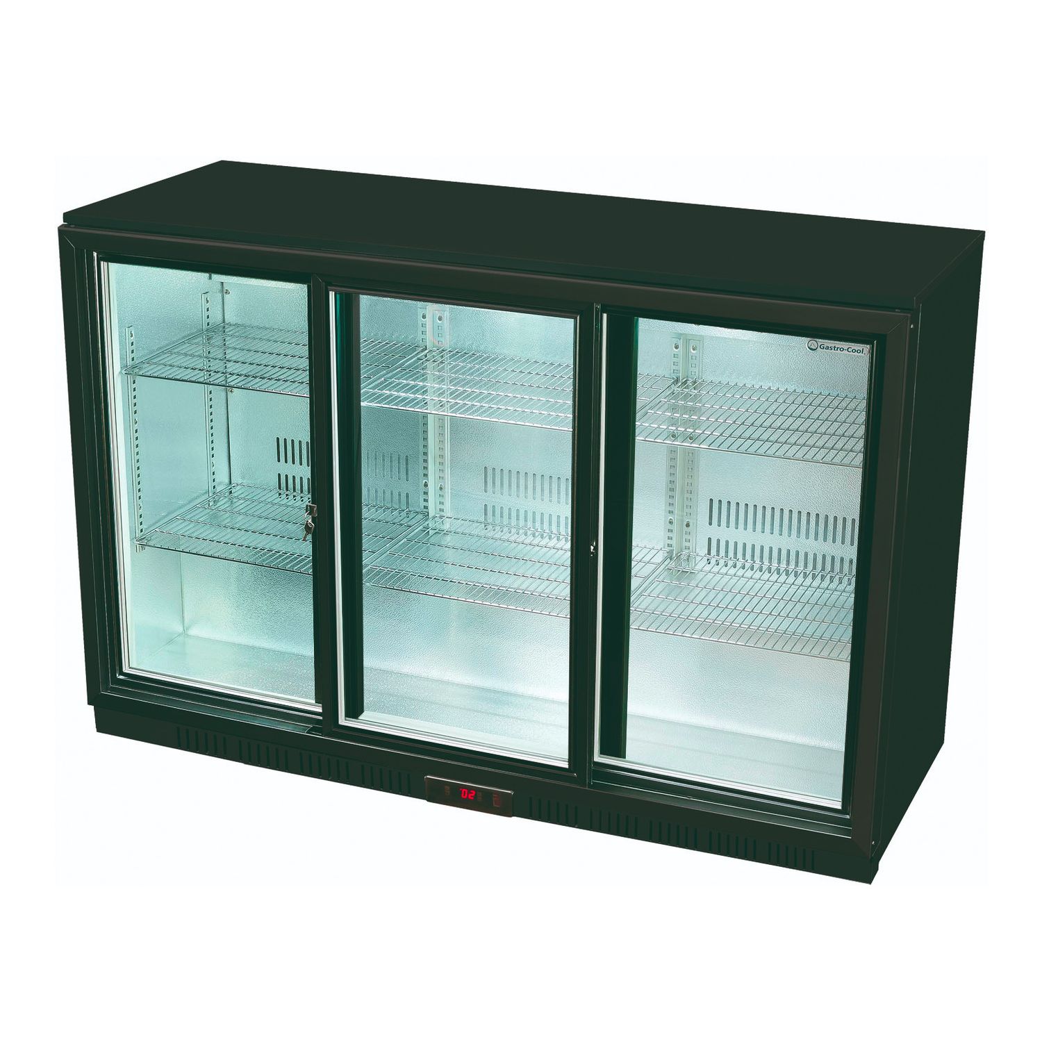 Frigo bajo encimera - UC300, Frigorífico compacto para 338 litros, acero inoxidable/negro, puerta de cristal, termostato digital