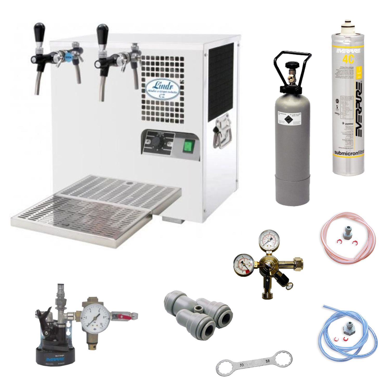 Juego completo - Dispensador de agua, enfriador de agua, máquina agua con gas, gasificador de agua, carbonatador de agua - AS-45, 2 líneas