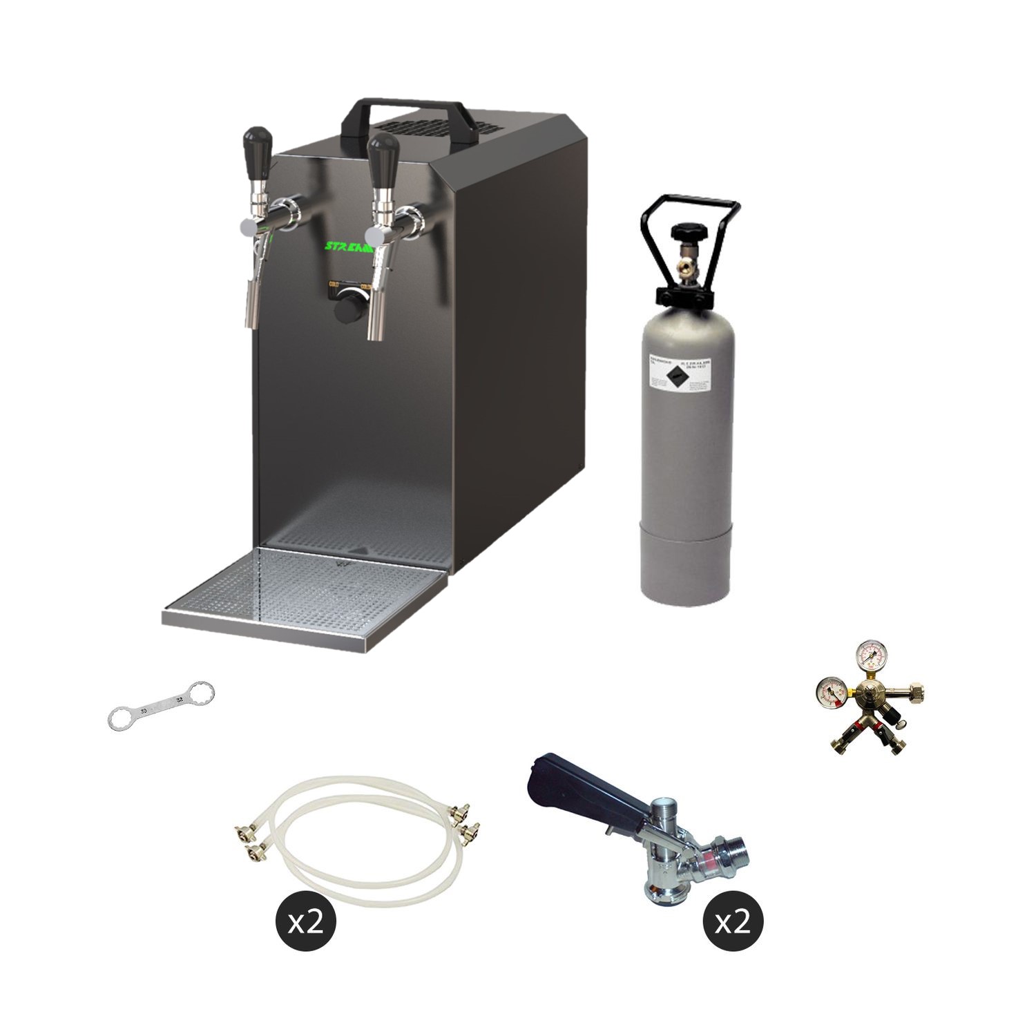 Set completo: dispensador de cerveza Stream 50, Refrigerador seco de 2 grifos, 50 litros/h