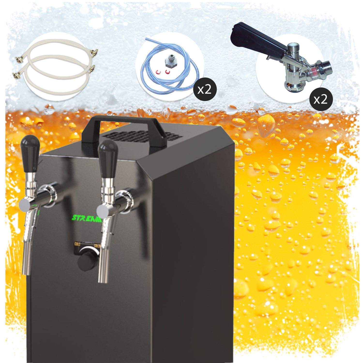 Juego completo Dispensador de cerveza, Máquina de cerveza STREAM 50K 2 tubos de acero inoxidable, 55 litros/h, con bomba de membrana - BLACK EDITION