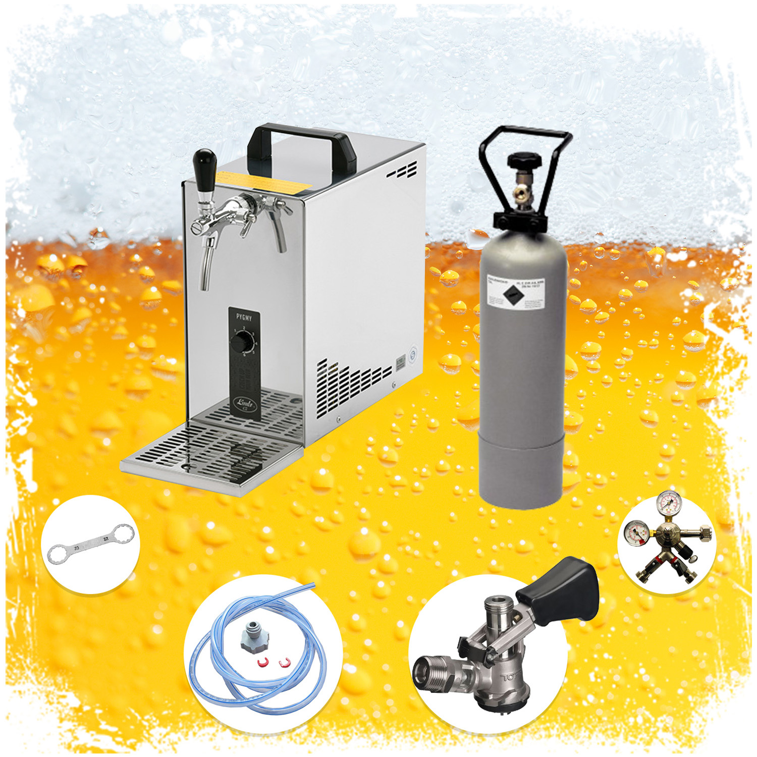 Set completo, dispensador de cerveza, PYGMY 25, 1 grifo, 35 litros/h, Green Line