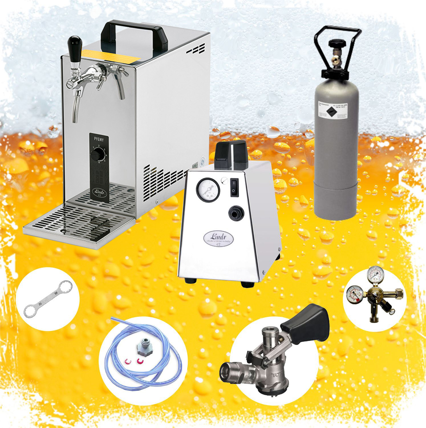 Set completo, dispensador de cerveza, PYGMY 25, 1 grifo, 35 litros/h, Green Line
