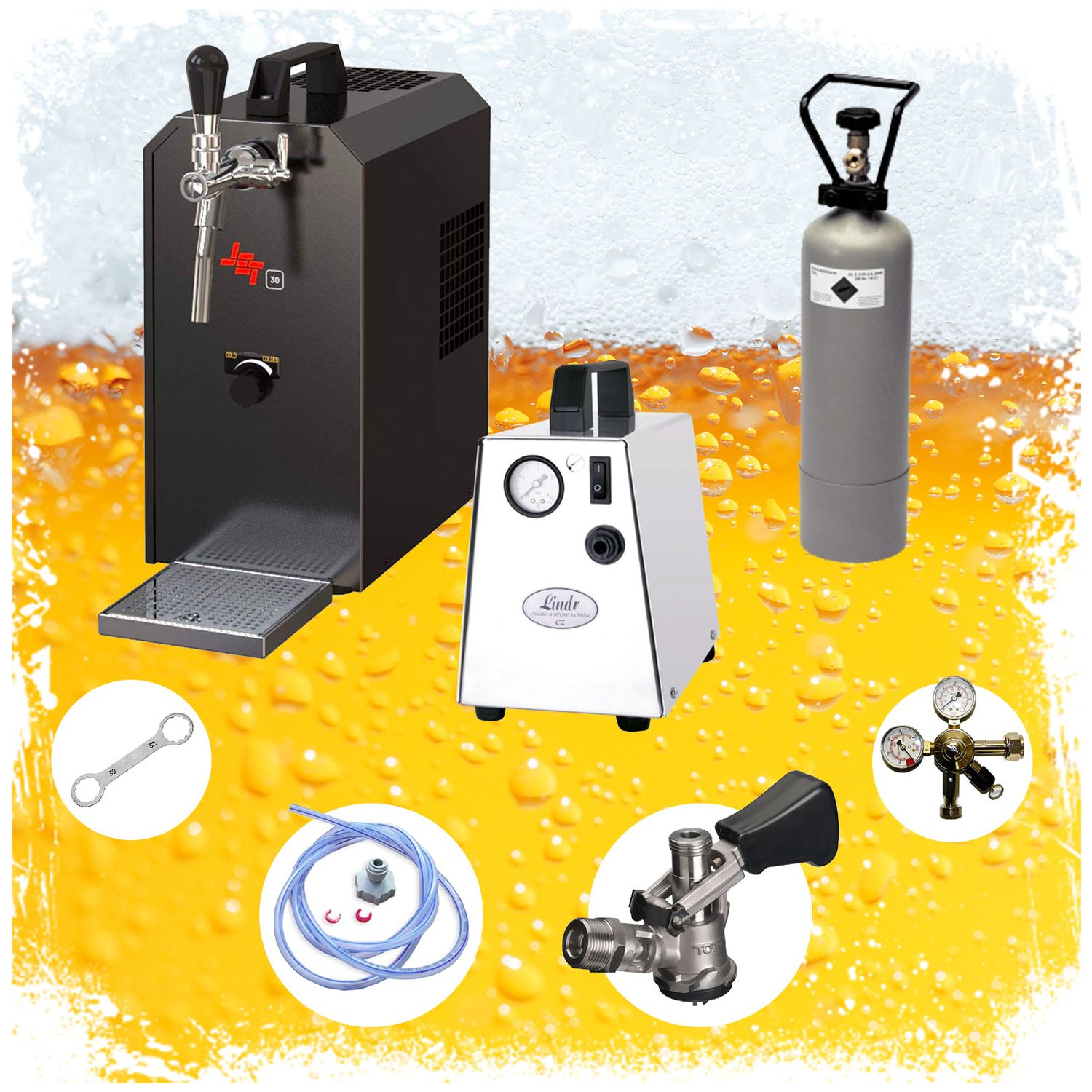 Set completo: Dispensadores de cerveza JET 30  Enfriador seco de 1 línea, 30 litros/h