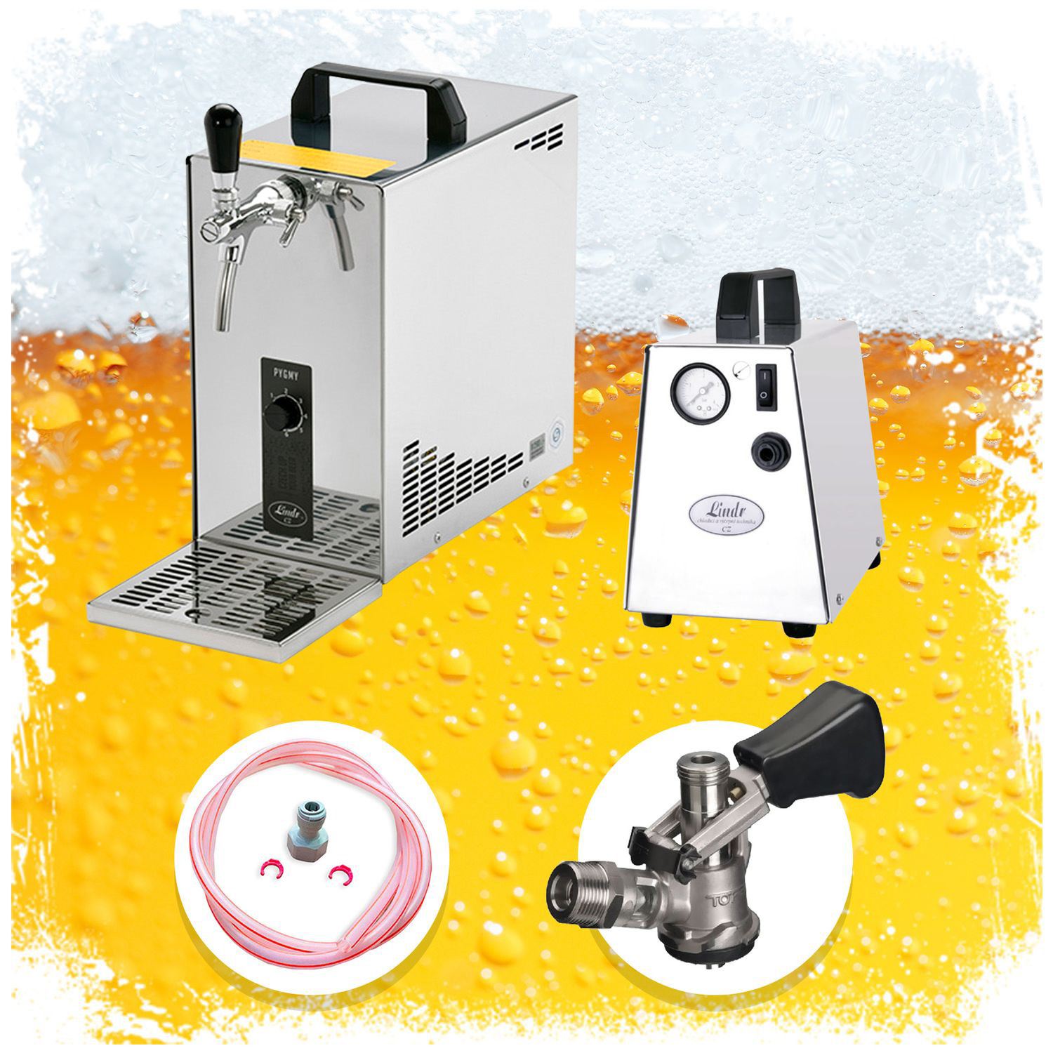 Set completo, dispensador de cerveza, PYGMY 25, 1 grifo, 35 litros/h, Green Line