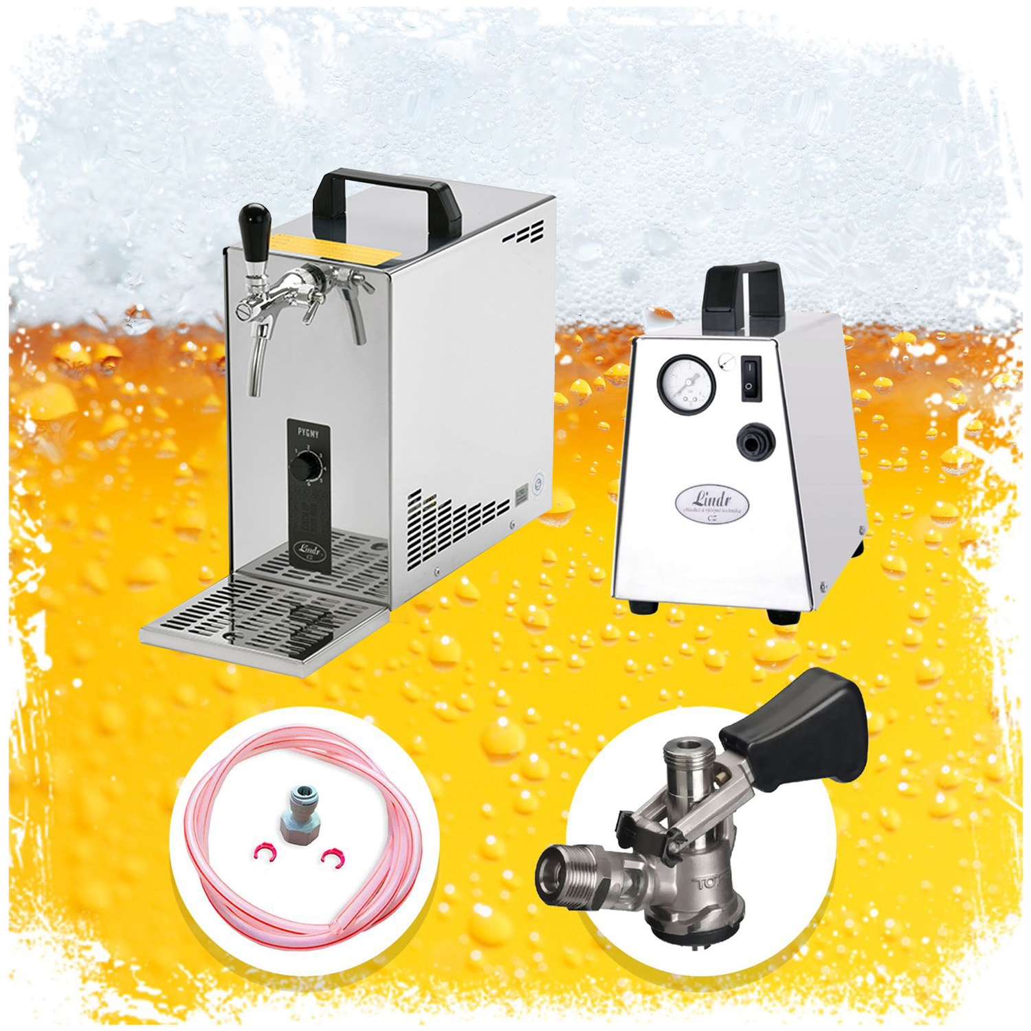 Juego completo dispensadores de cerveza, caja de cerveza, enfriador de flujo PYGMY 25 Enfriador seco de 1 línea, 35 litros/h, Línea Verde