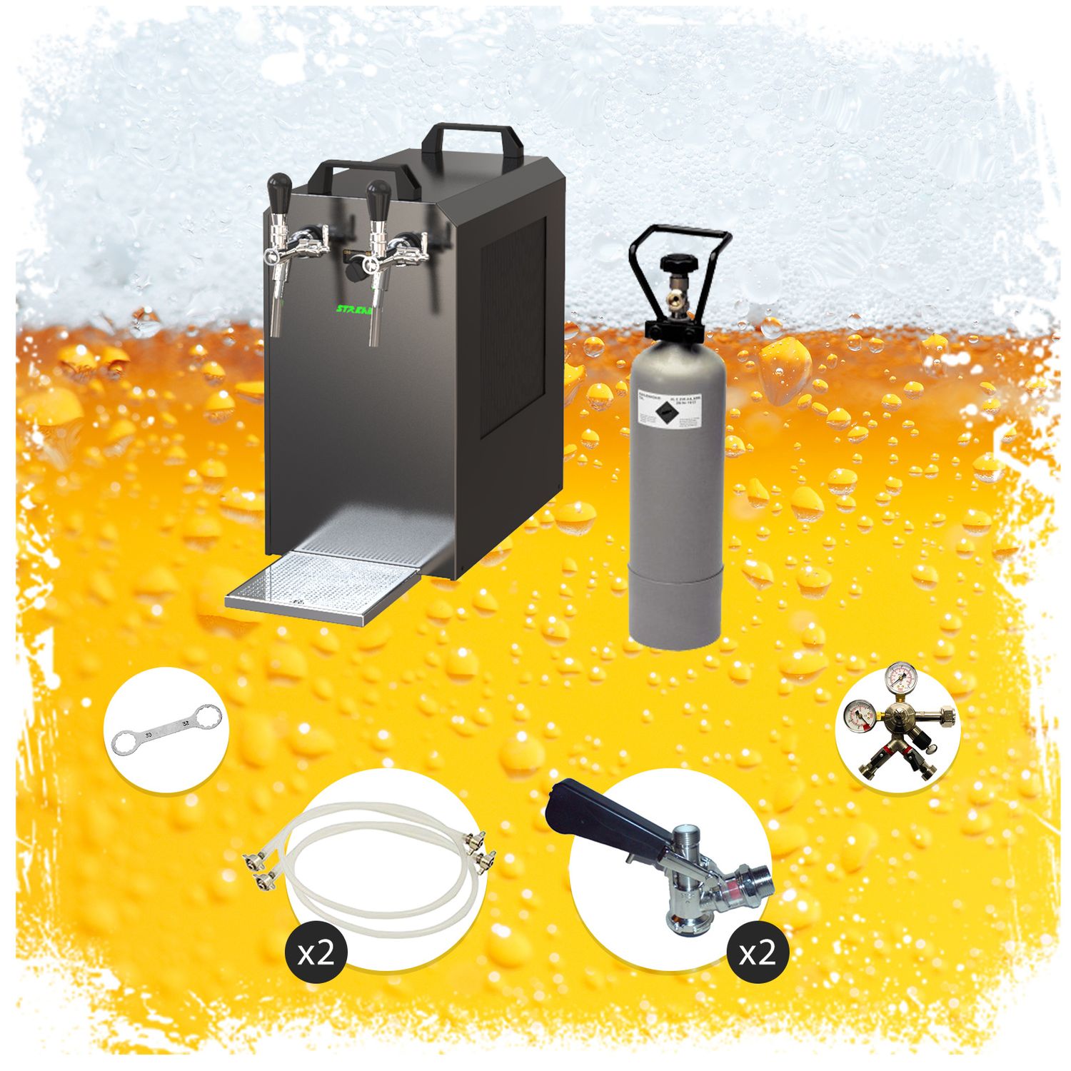 Juego completo Dispensador de cerveza, Máquina de cerveza - STREAM 80 2 líneas, 90 litros/h - enfriador seco