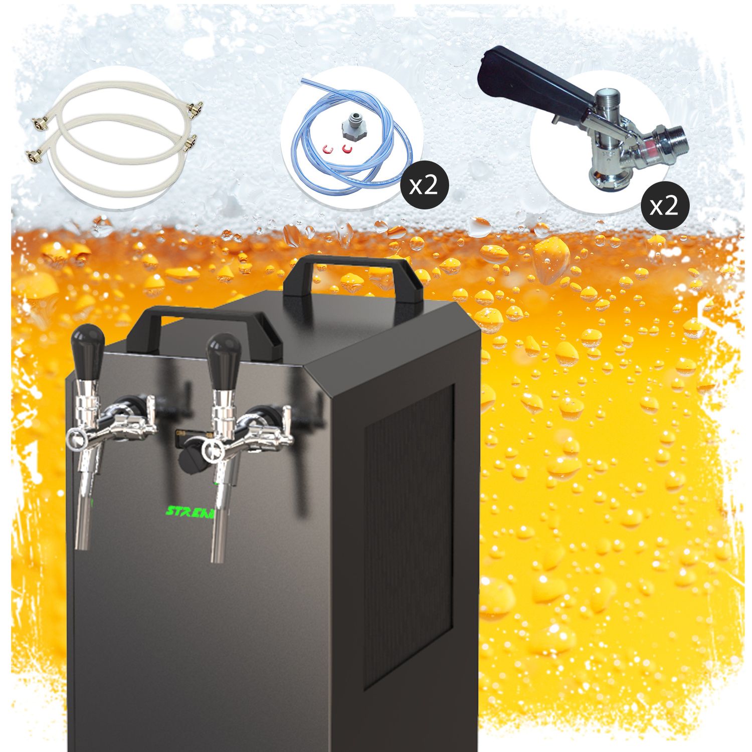 Kit completo: dispensadores de cerveza STREAM 80K con bomba de aire caja de cerveza, enfriador de flujo enfriador seco de 2 líneas