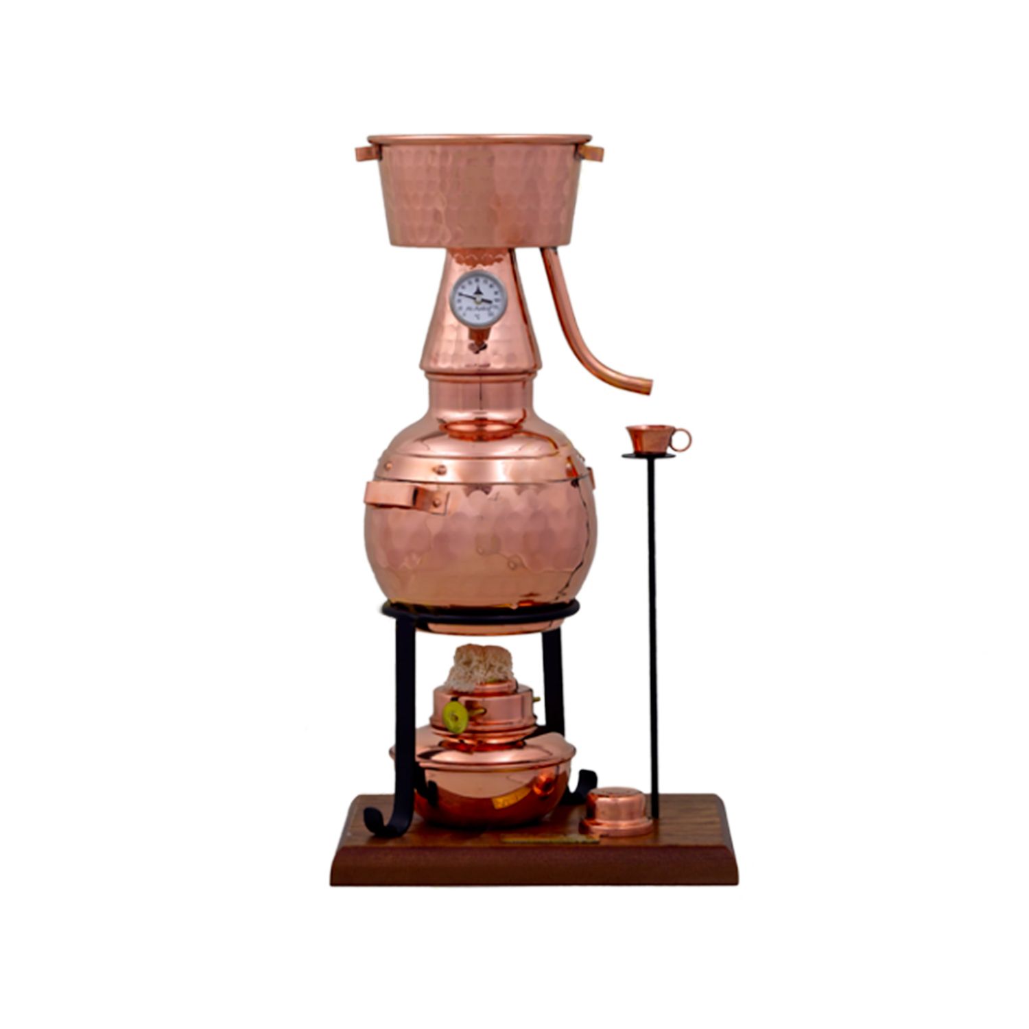 Alambique, Alquitara, Destilador de cobre - Premium, con quemador de alcohol y termómetro, 0,7 litros