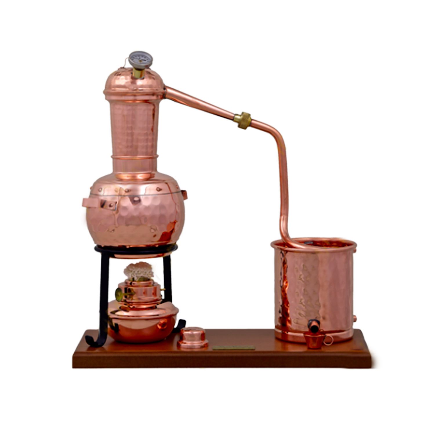 Alambique, Alquitara, Destilador de cobre - Long Column Premium, con quemador de alcohol y termómetro, 0,7 litros