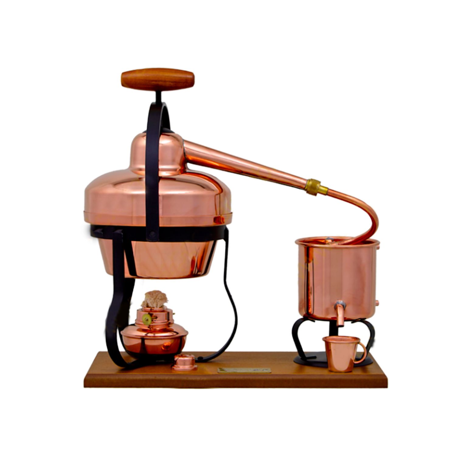 Alambique, Alquitara, Destilador de cobre - con quemador de alcohol, 1,25 litros