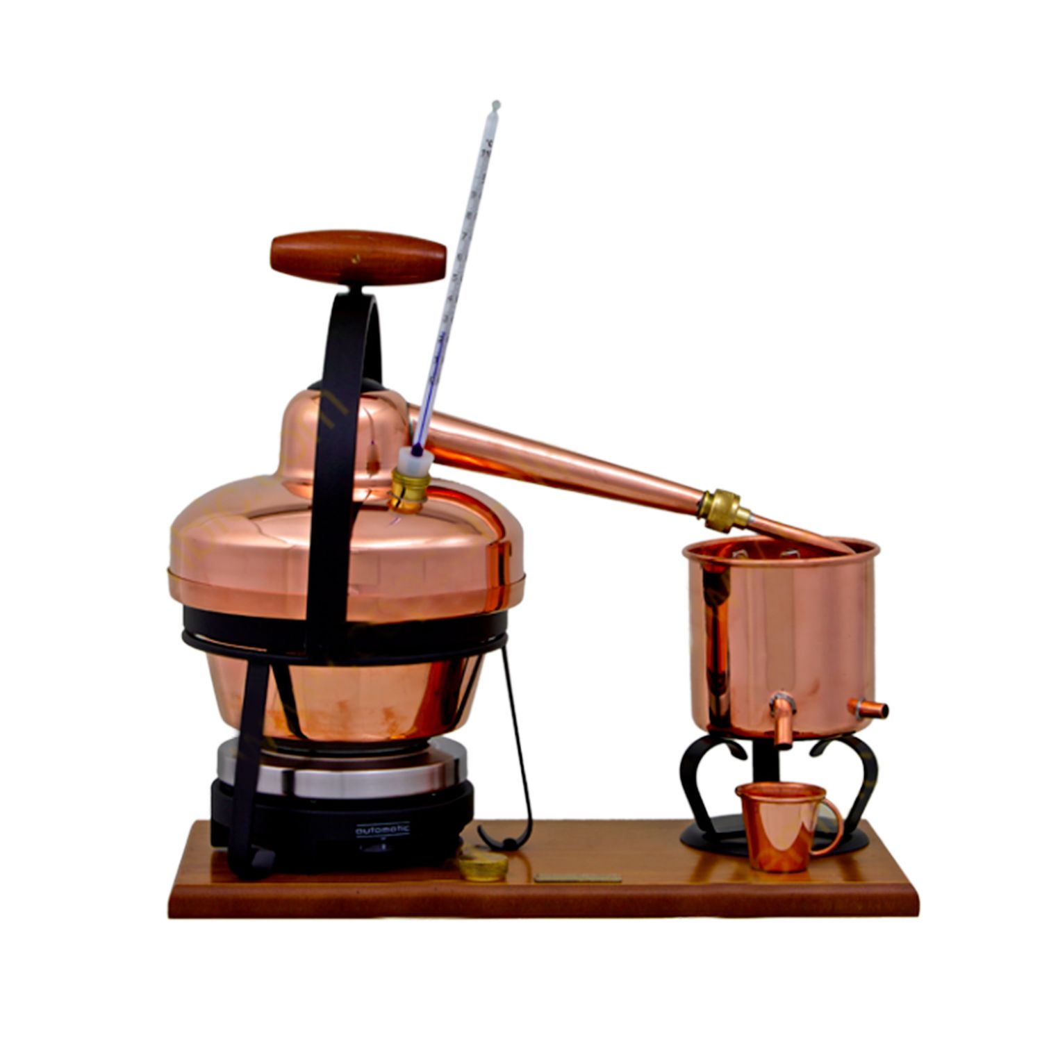 Alambique, Alquitara, Destilador de cobre - Premium, con placa eléctrica y termómetro, 1,25 litros