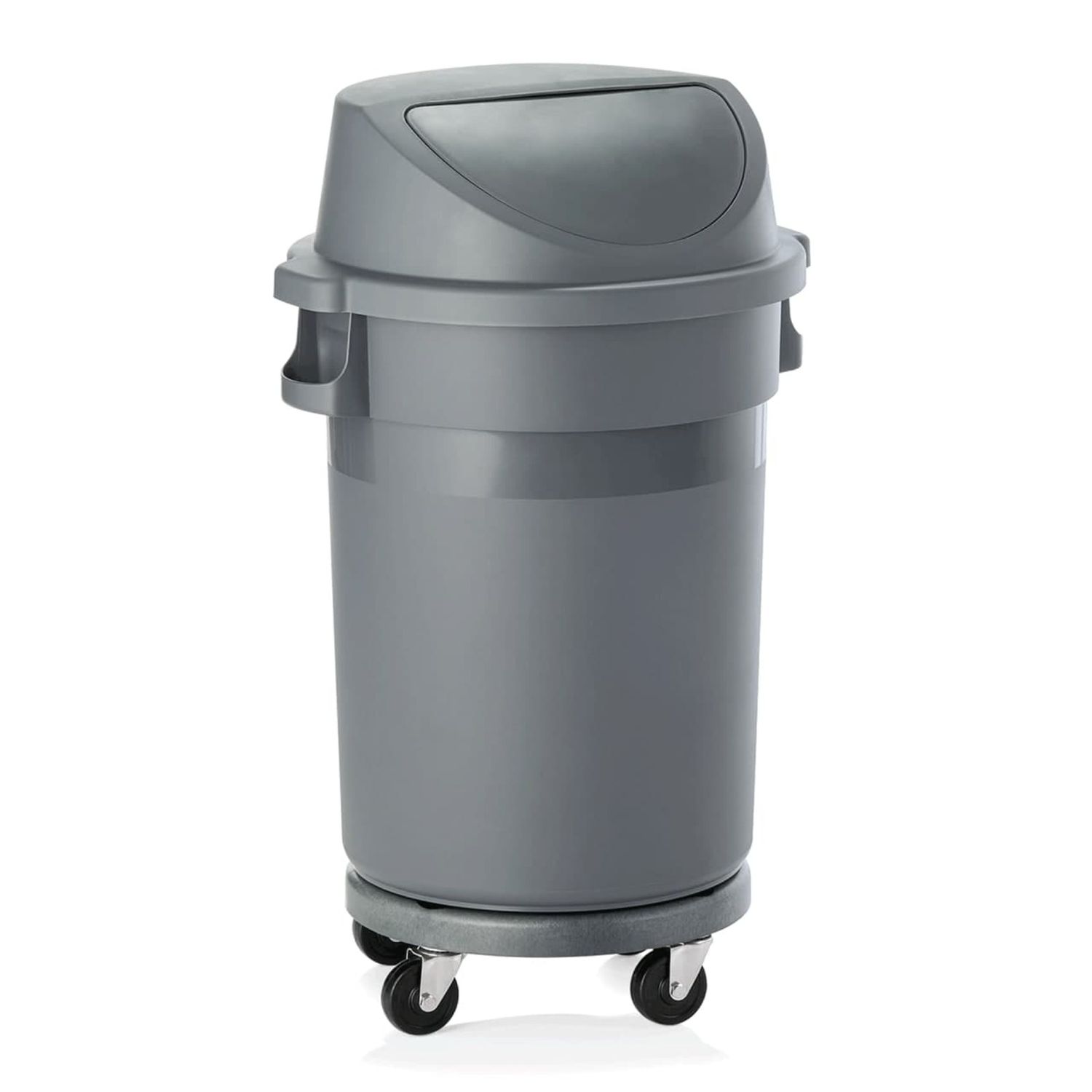 Cubo de basura con carro y tapa de empuje, 80L