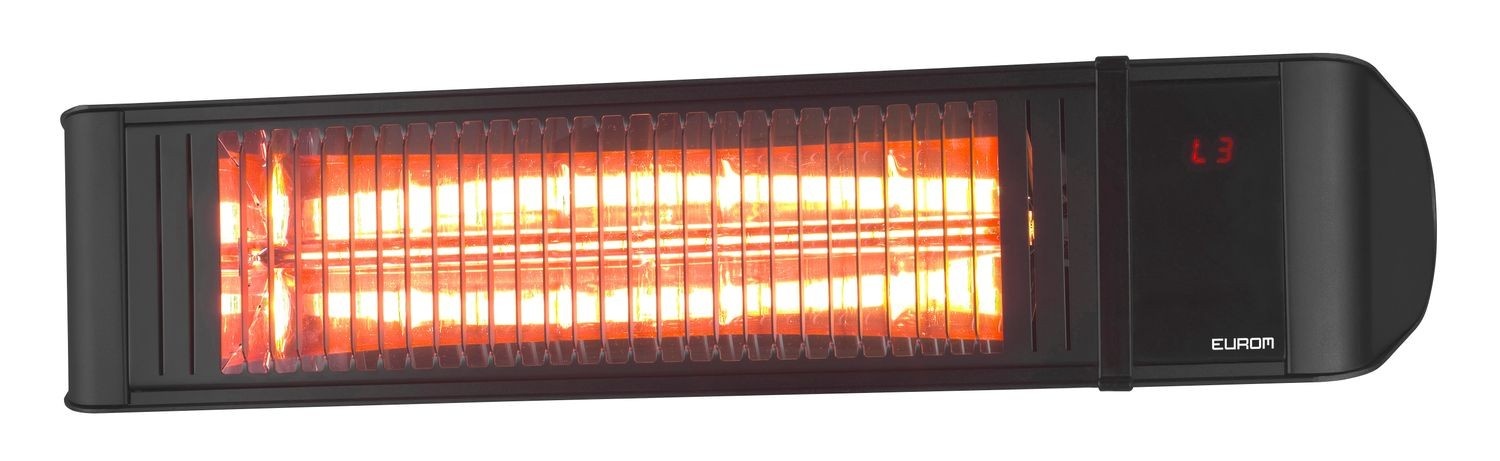 Estufa exterior, radiador infrarrojos, calefactor infrarrojos - Modell Golden 2000 Amber Foc, con rejilla de protección, aluminio, negro