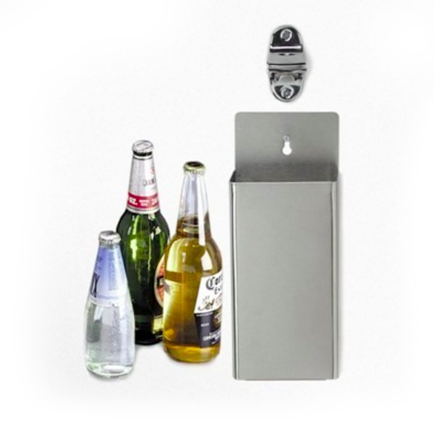 Abrebotellas de pared con colector de chapas