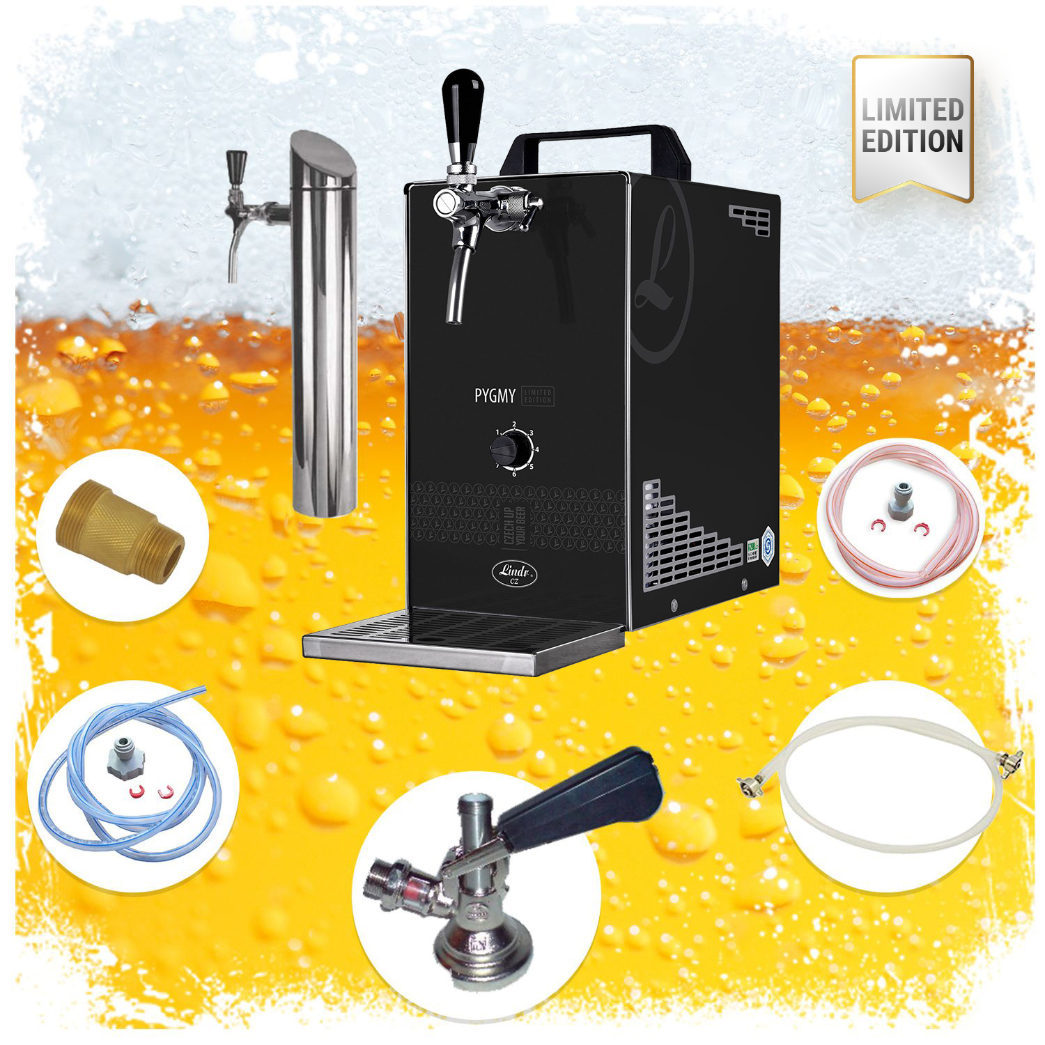 Kit completo: Dispensador de cerveza PYGMY 25 / K LIMITED EDITION con bomba de membrana, 1 línea, 35 litros / h, Green Line