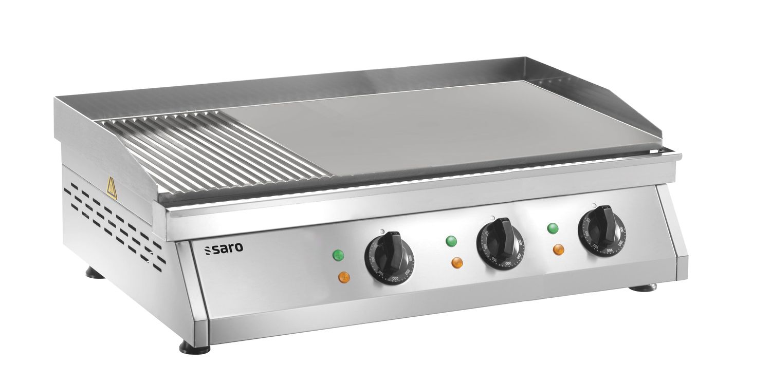 Saro, Plancha Eléctrica de Mesa, plancha de freír - Fry Top GH 760 R (estriada + lisa)