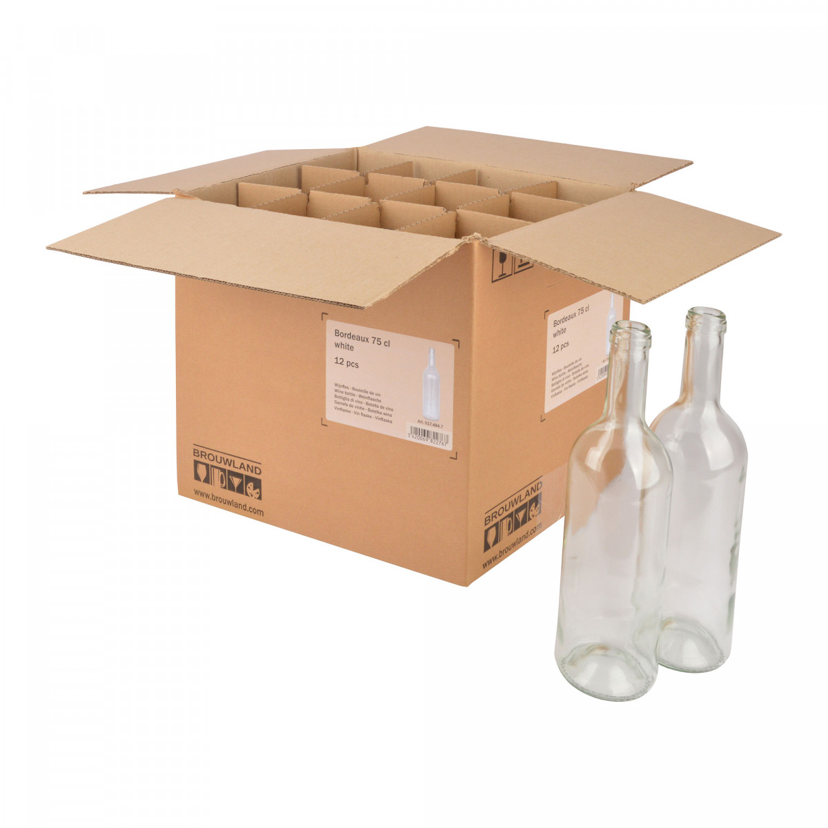 Caja de cartón con 12 botellas de Burdeos de 75 cl.