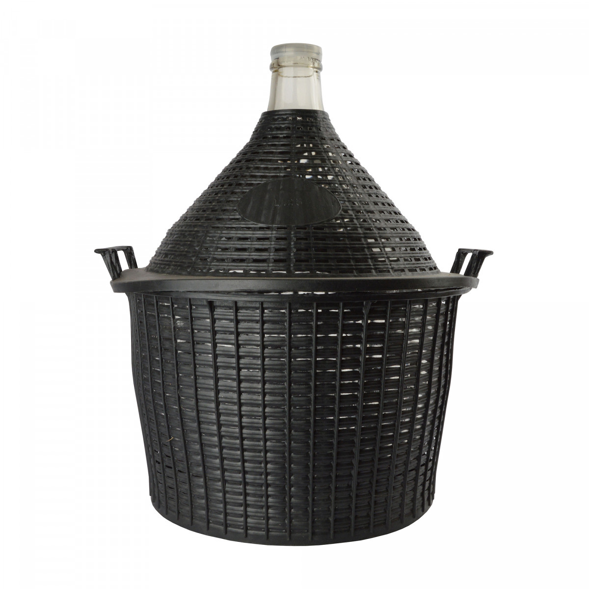 Botella de vidrio, globo de vidrio 25L apertura normal con cesta + tapón de plástico