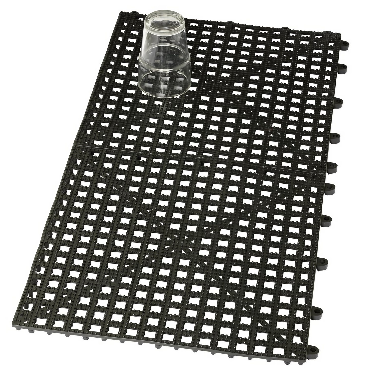 Esterilla de drenaje, goma, 31,5 x 31,5 cm, enchufable, negra, paquete de 2