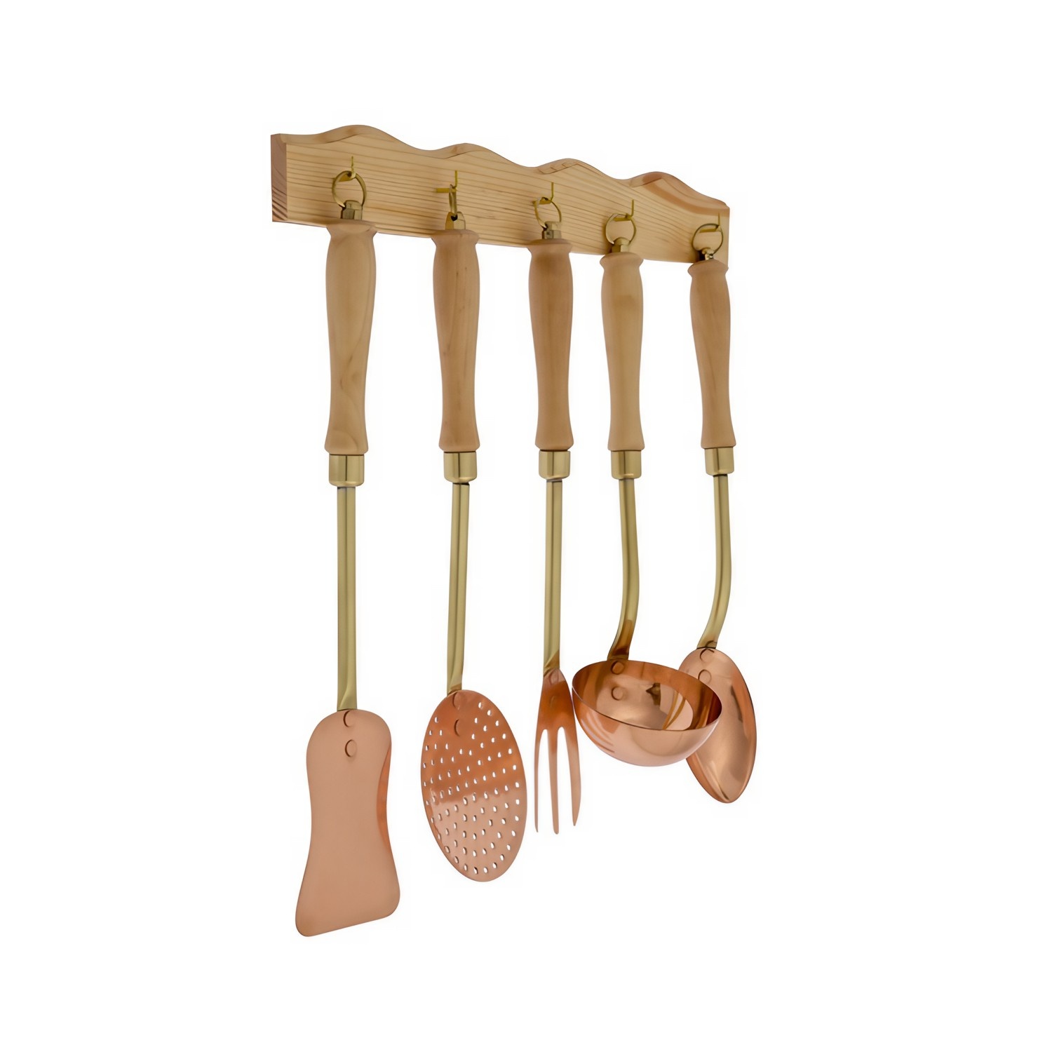Utensilios de cocina - juego con soporte de madera, de 5 piezas, cobre