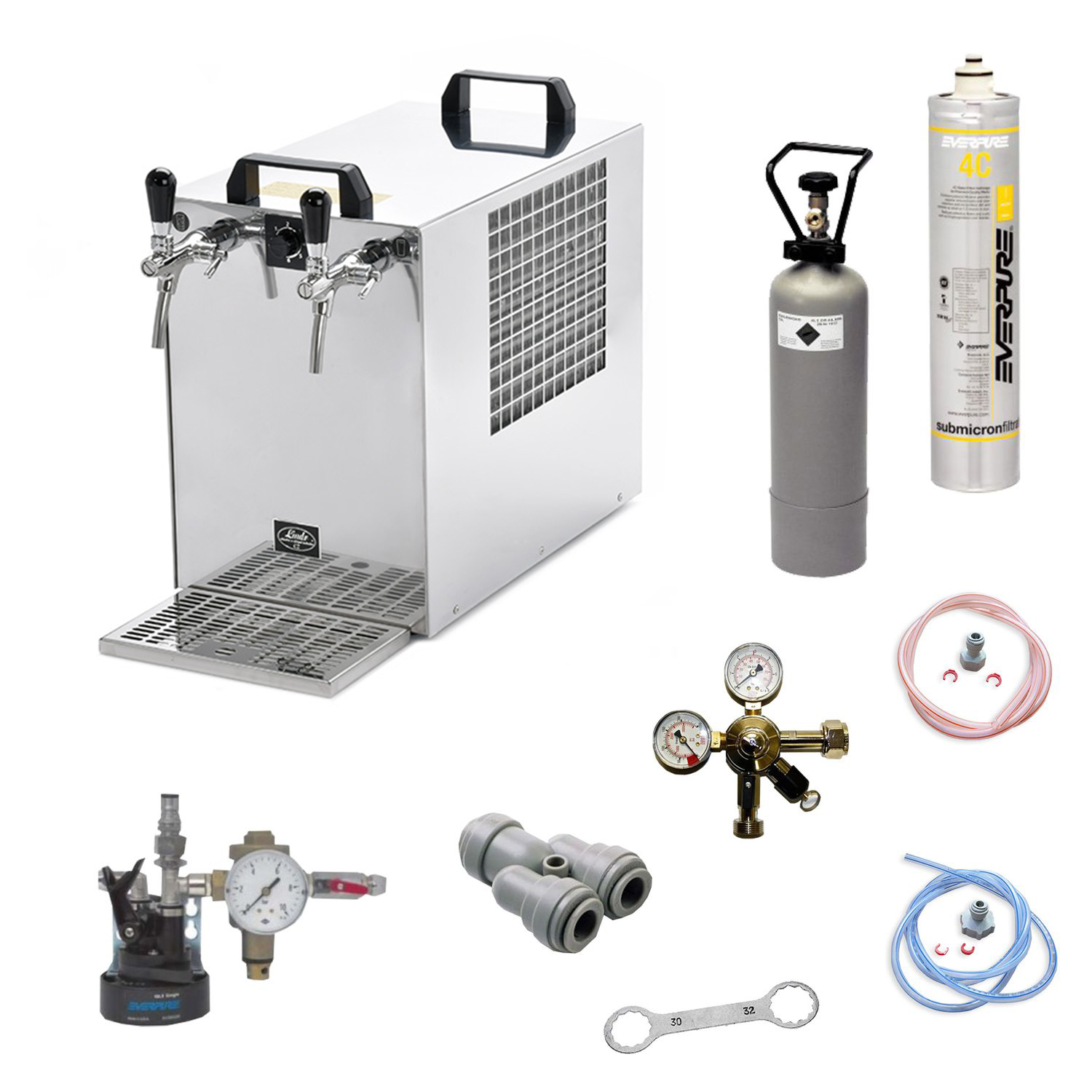 Complete set - Dispensador de agua, maquina agua con gas, gasificadora de agua - SODA KONTAKT 70, 2 grifo, Green Line