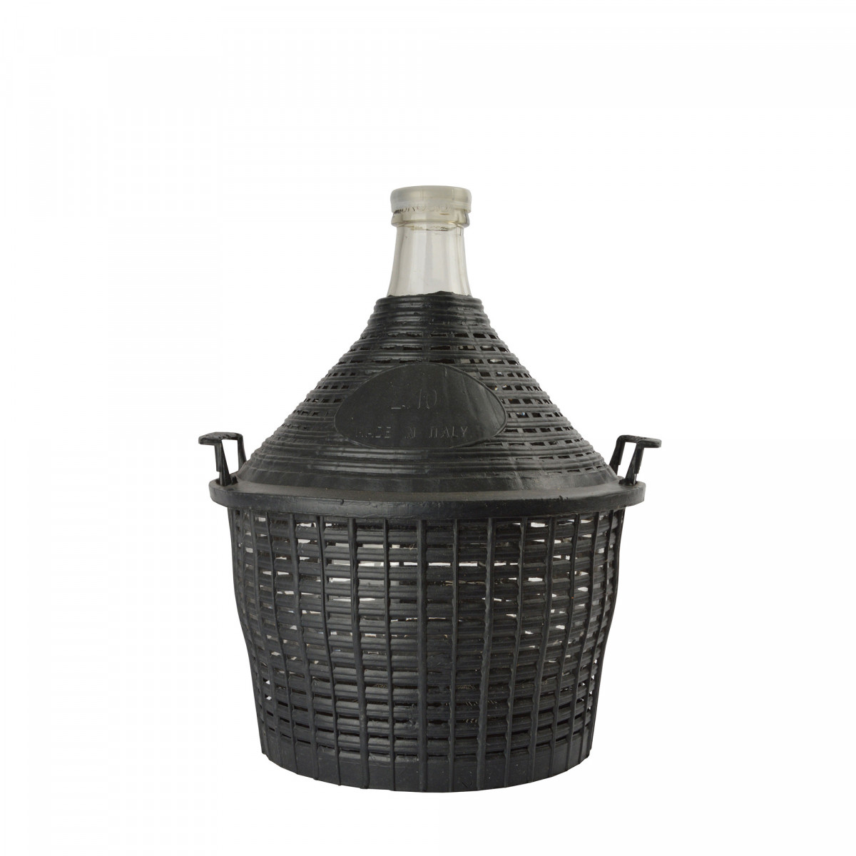 Damajuana, garrafa, garrafon de cristal 10L - vidrio, apertura normal con cesta + tapón de plástico