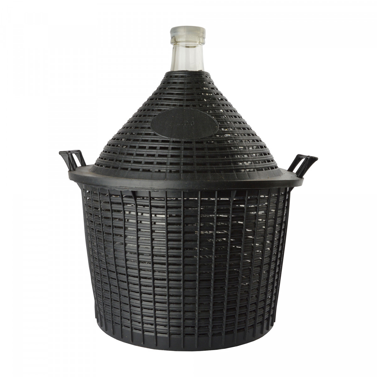 Damajuana, garrafa, garrafon de cristal 20L - vidrio, apertura normal con cesta + tapón de plástico