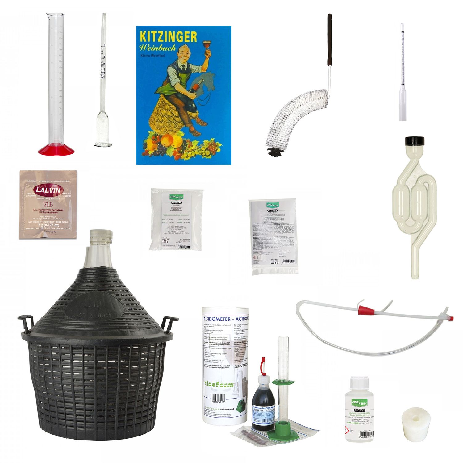 Kit de vinho, Kit para hacer vino en casa - con damajuana 10L, grande