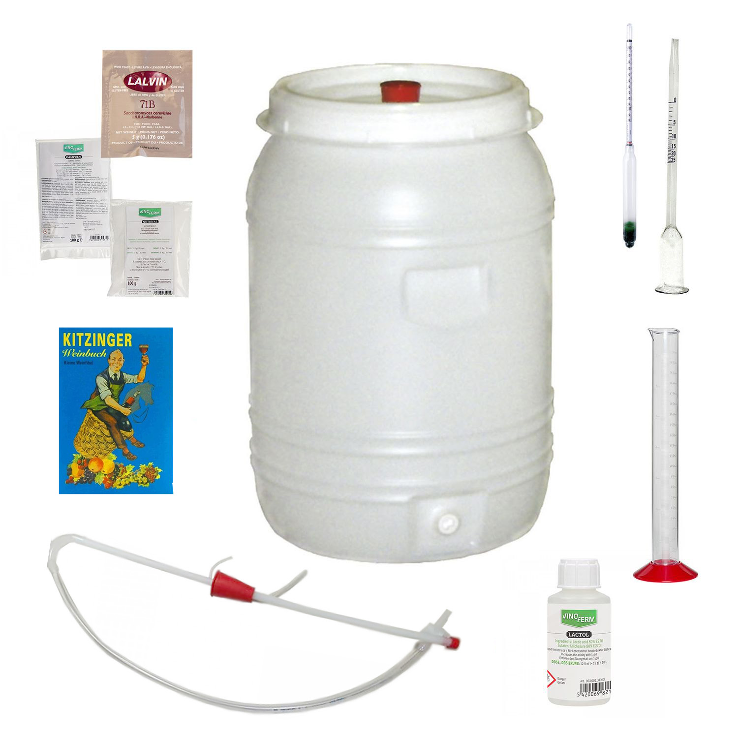 Kit de vinho, Kit para hacer vino en casa - con barril de plástico 60L, grande