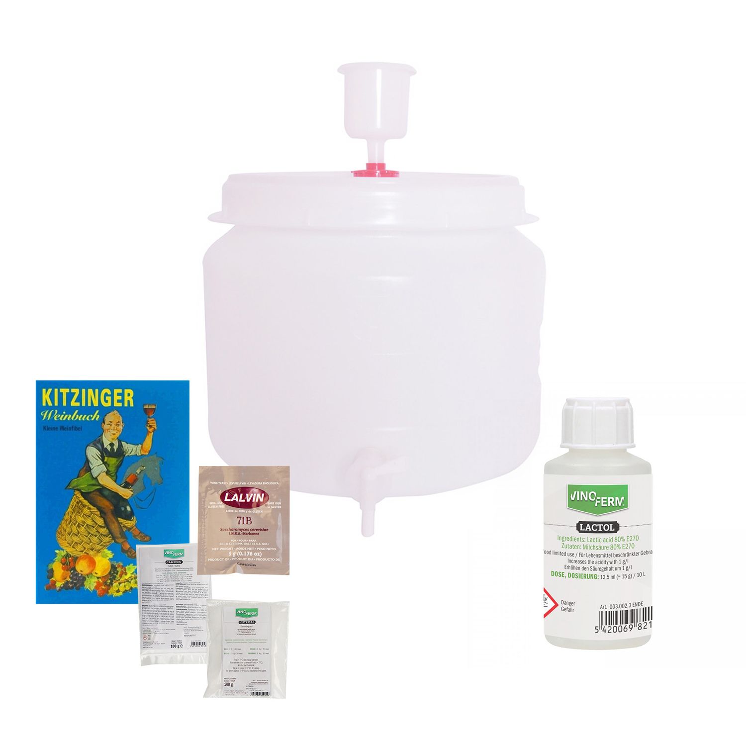 Kit de vinho, Kit para hacer vino en casa - con barril de plástico 30L, pequeño