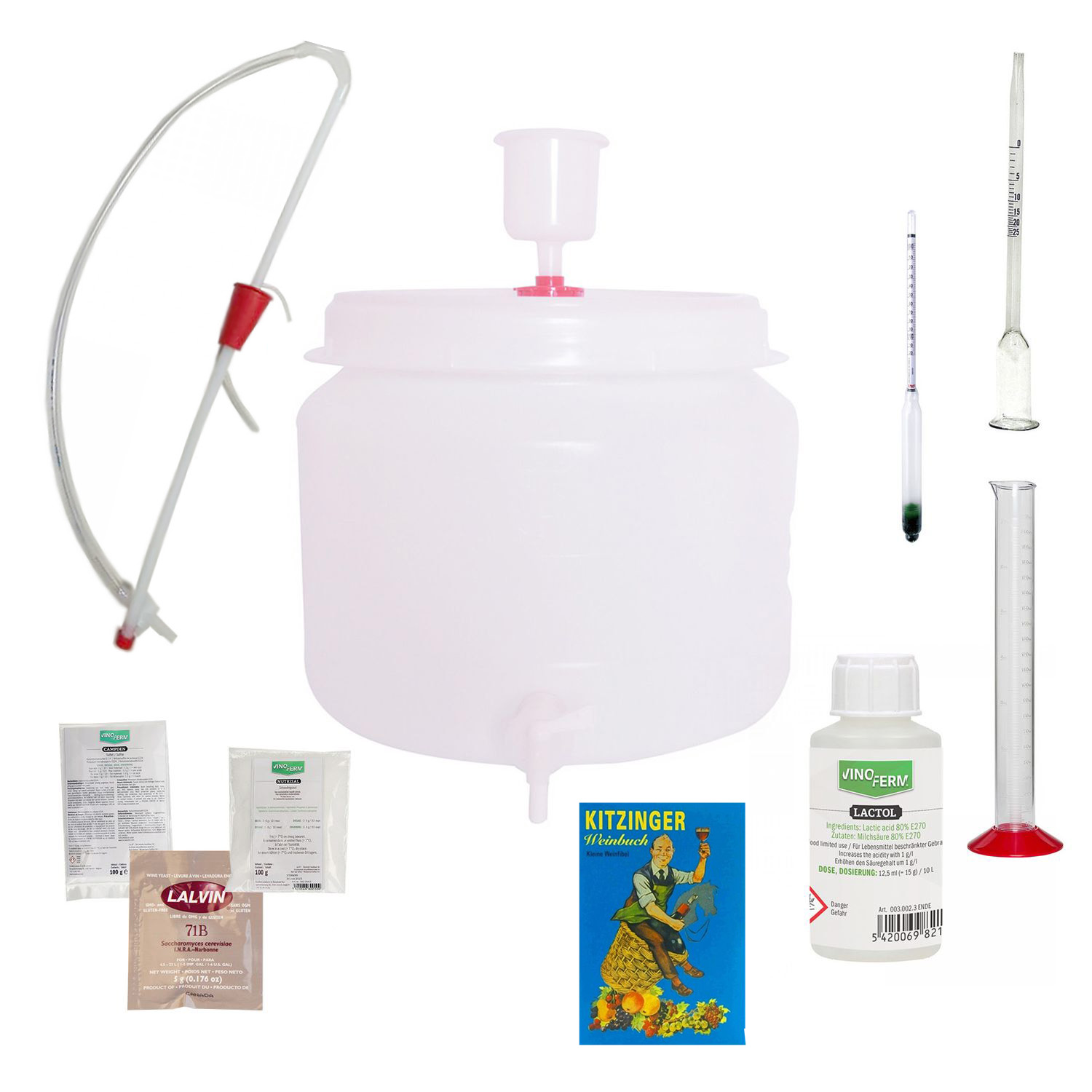 Kit de vinho, Kit para hacer vino en casa - con barril de plástico 30L, grande