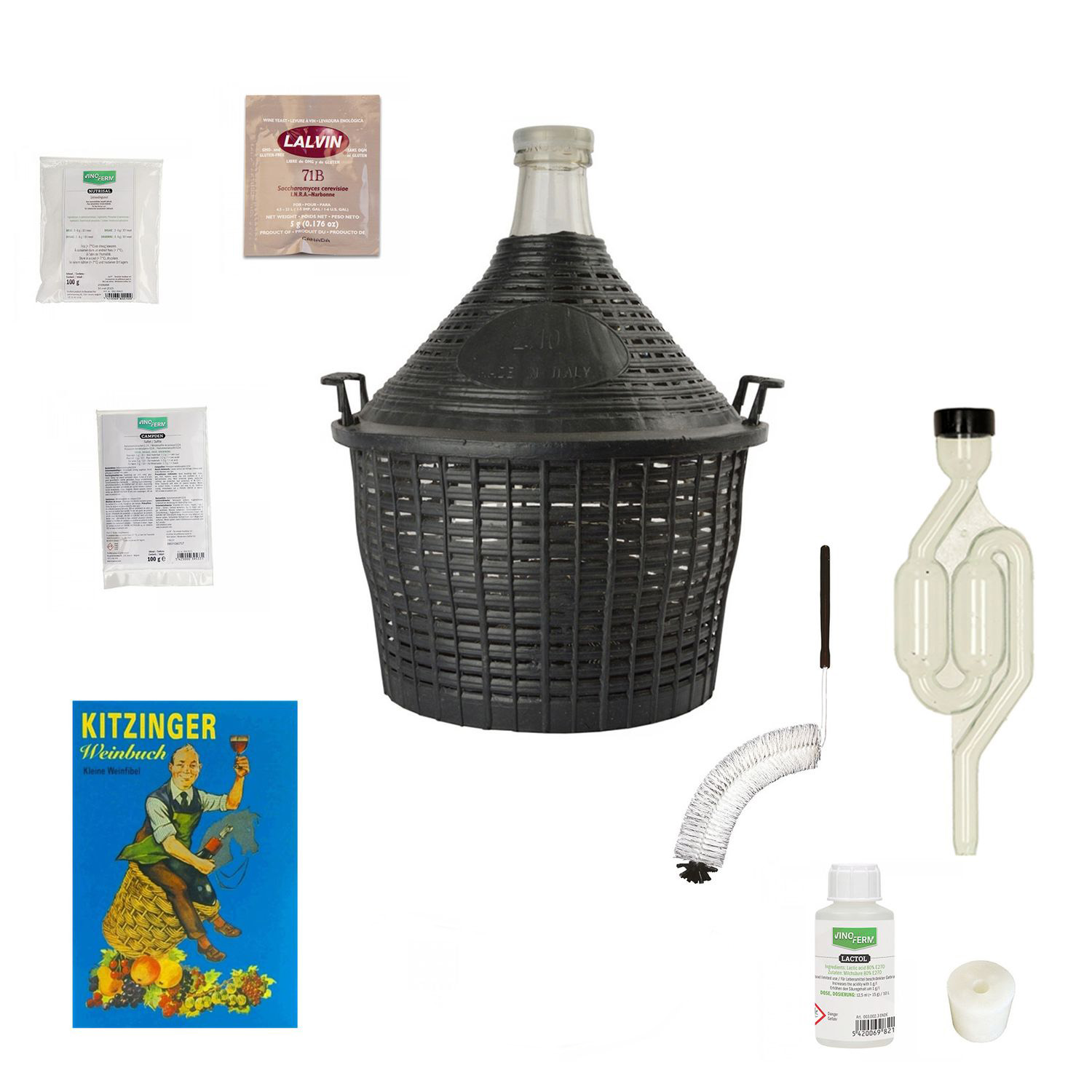 Kit de vinho, Kit para hacer vino en casa - con damajuana 10L, pequeña