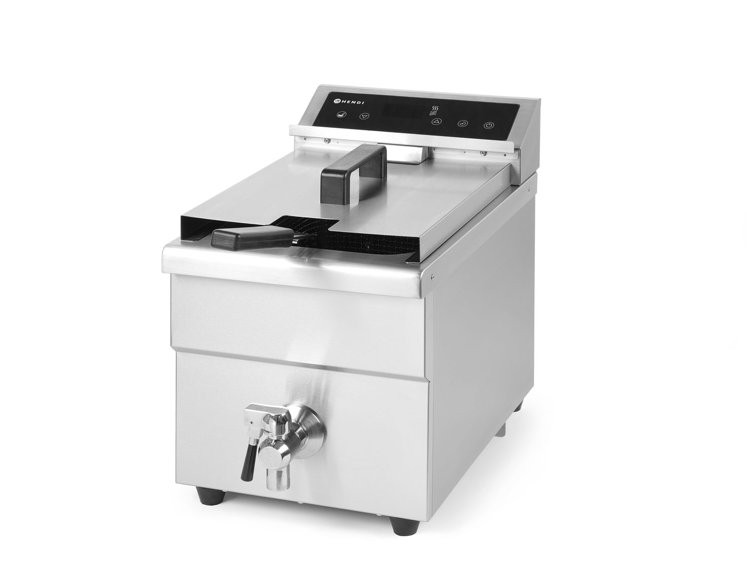 Freidora - Inducción con grifo de vaciado, 8 l, acero inoxidable con temporizador de cuenta atrás