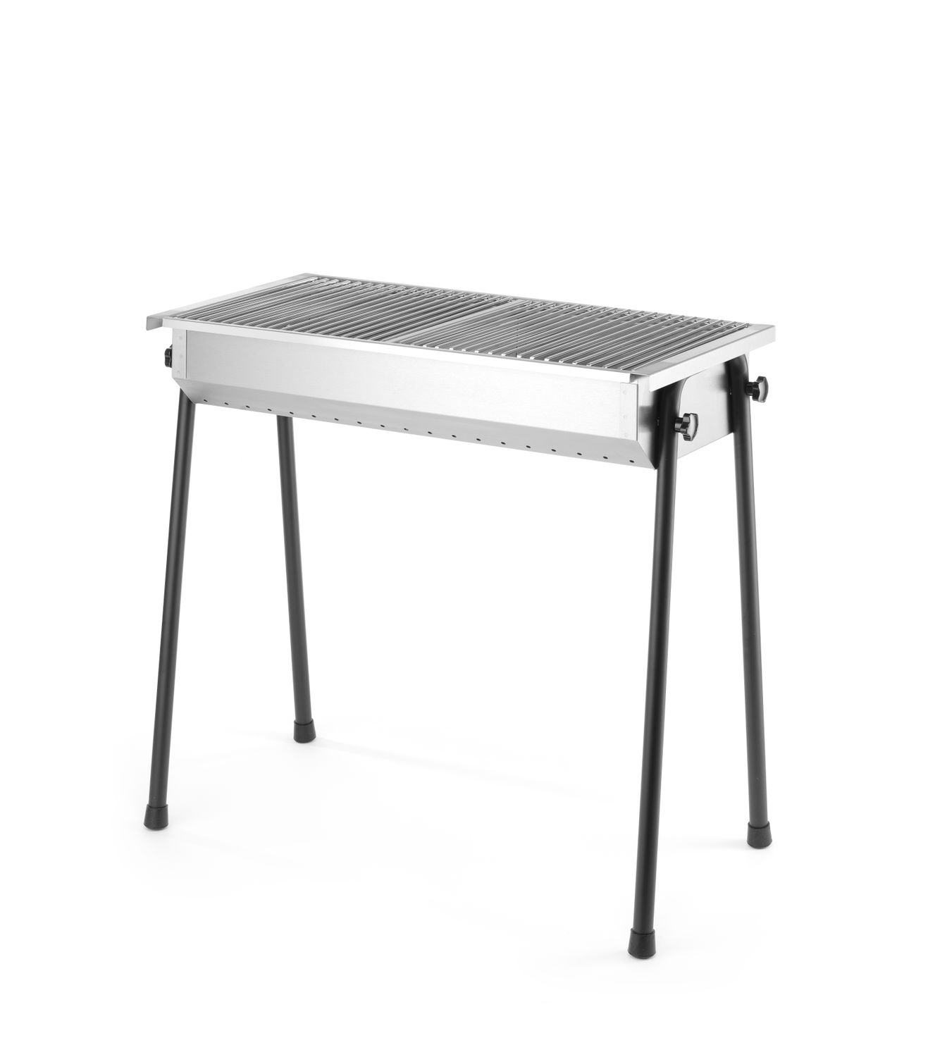 Parrilla de carbón - fabricado en acero inoxidable, 2 rejillas de 345x345 mm, depósito de recogida de cenizas, patas desmontables