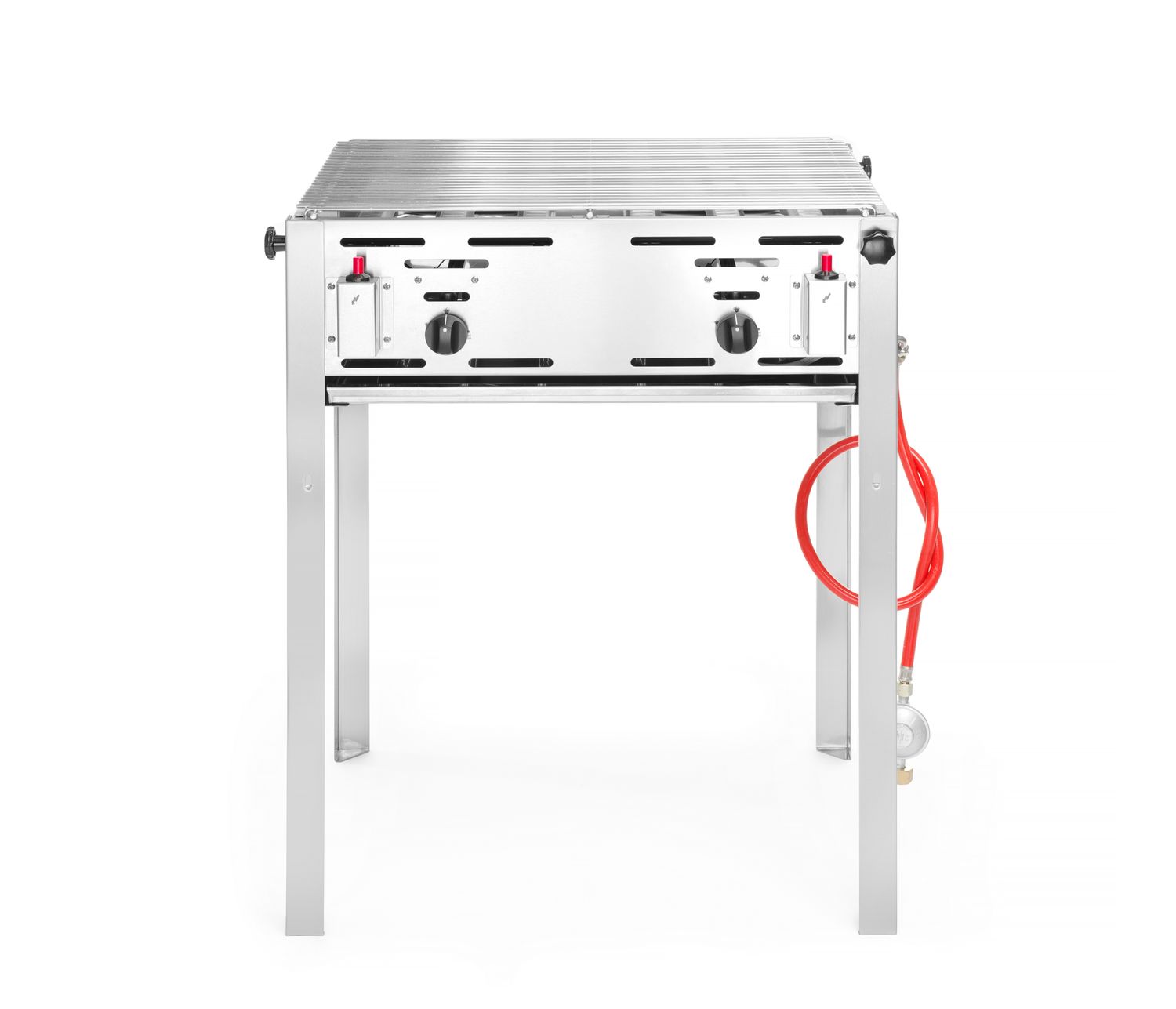 Plancha de gas - con rejilla de parrilla cromada, protección robusta contra llamas, encendido electrónico, manguera de gas y reductor de presión
