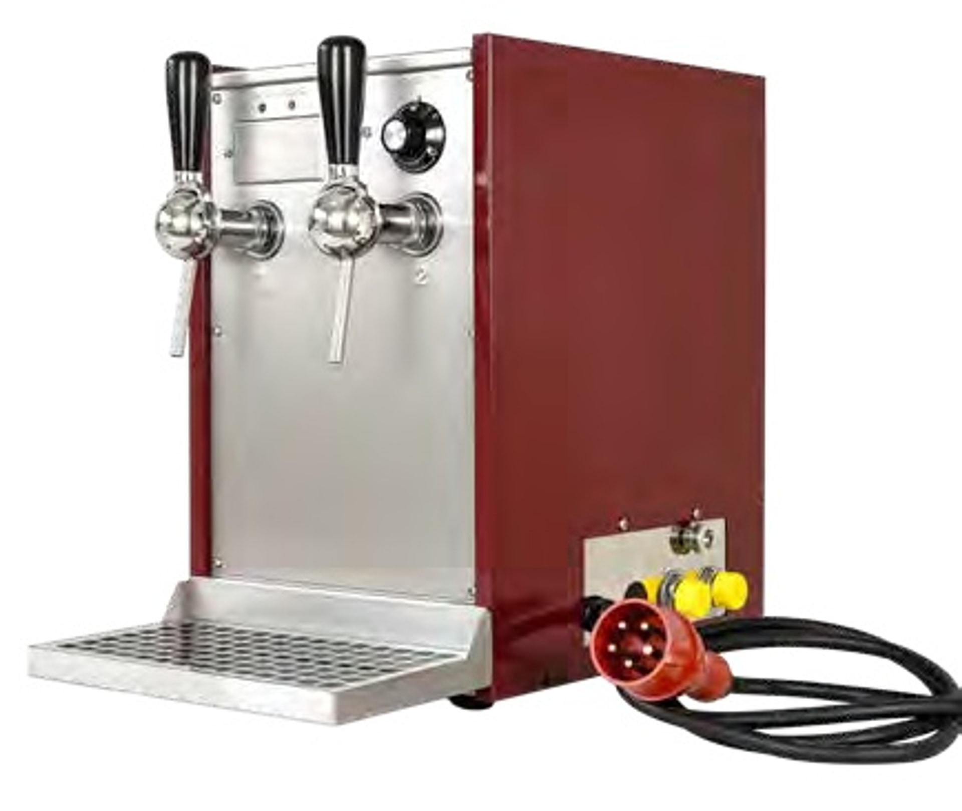 Dispensador de vino caliente, calentador instantáneo de bebidas 9 kW, 2 líneas, con bomba de presión de gas, acero inoxidable con laterales granate
