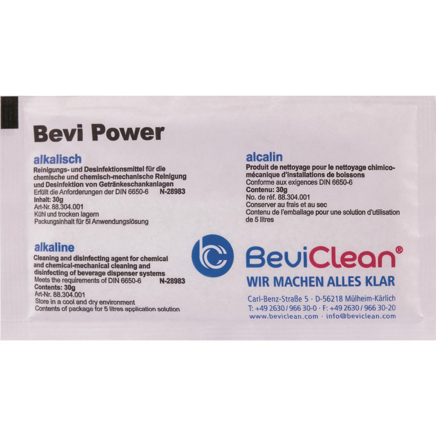 Bevi Power Agente limpiador, Аlcalino para líneas de bebidas, Precio por pieza
