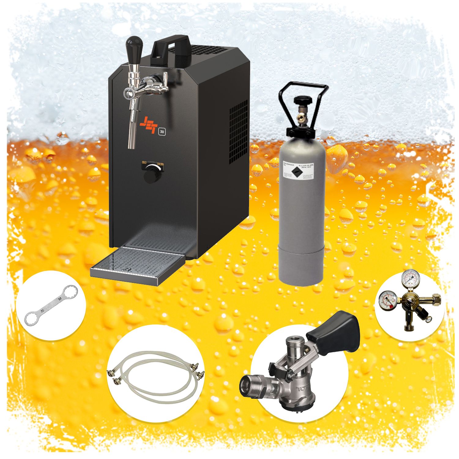 Juego completo Dispensador de cerveza, Máquina de cerveza - Caja de cerveza JET 30, enfriador de flujo, enfriador seco de 1 línea, hasta 35 litros/h
