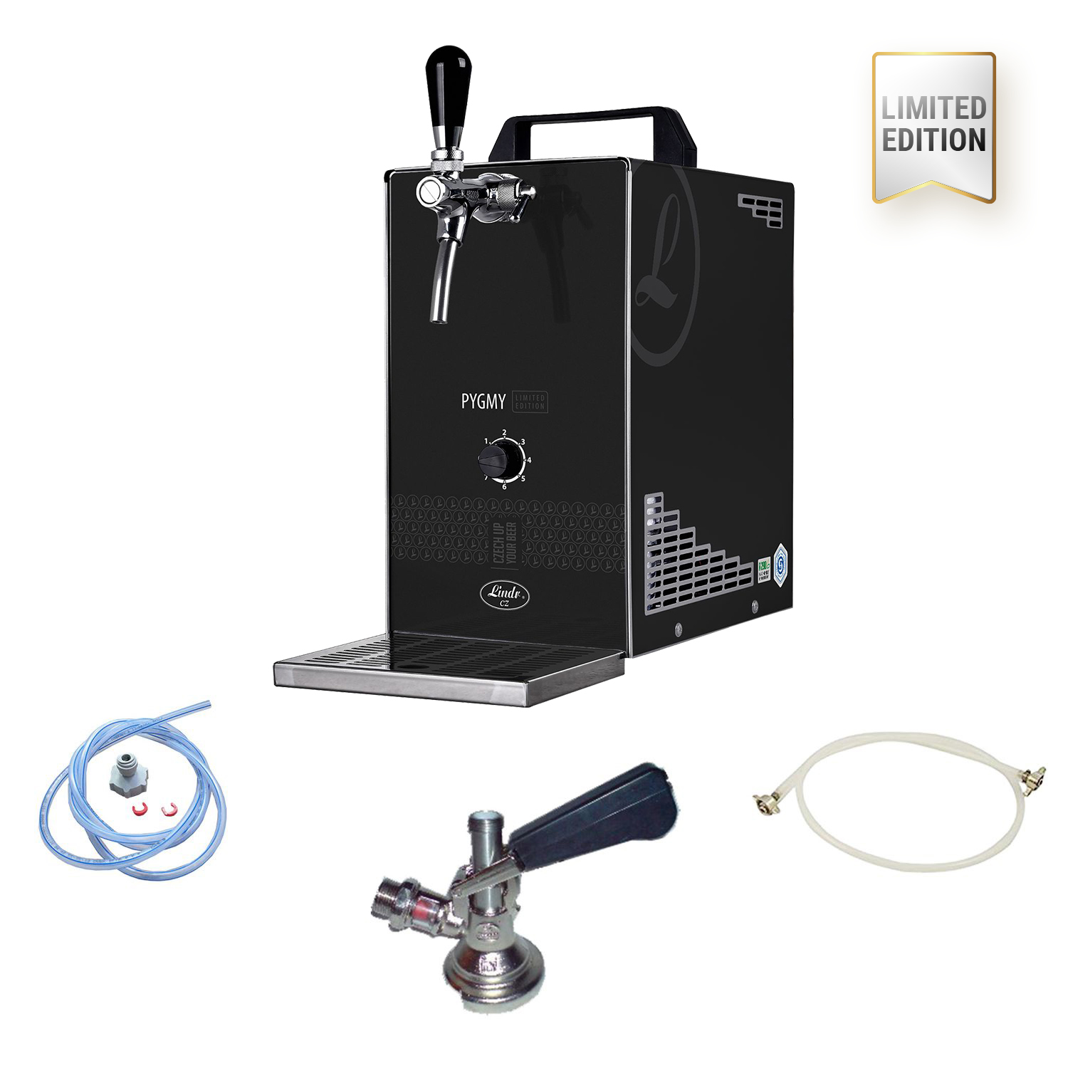 Set completo, Dispensador de cerveza, PYGMY 25/K LIMITED EDITION dispensador portátil, 1 grifo, 35 litros/hora, Green Line